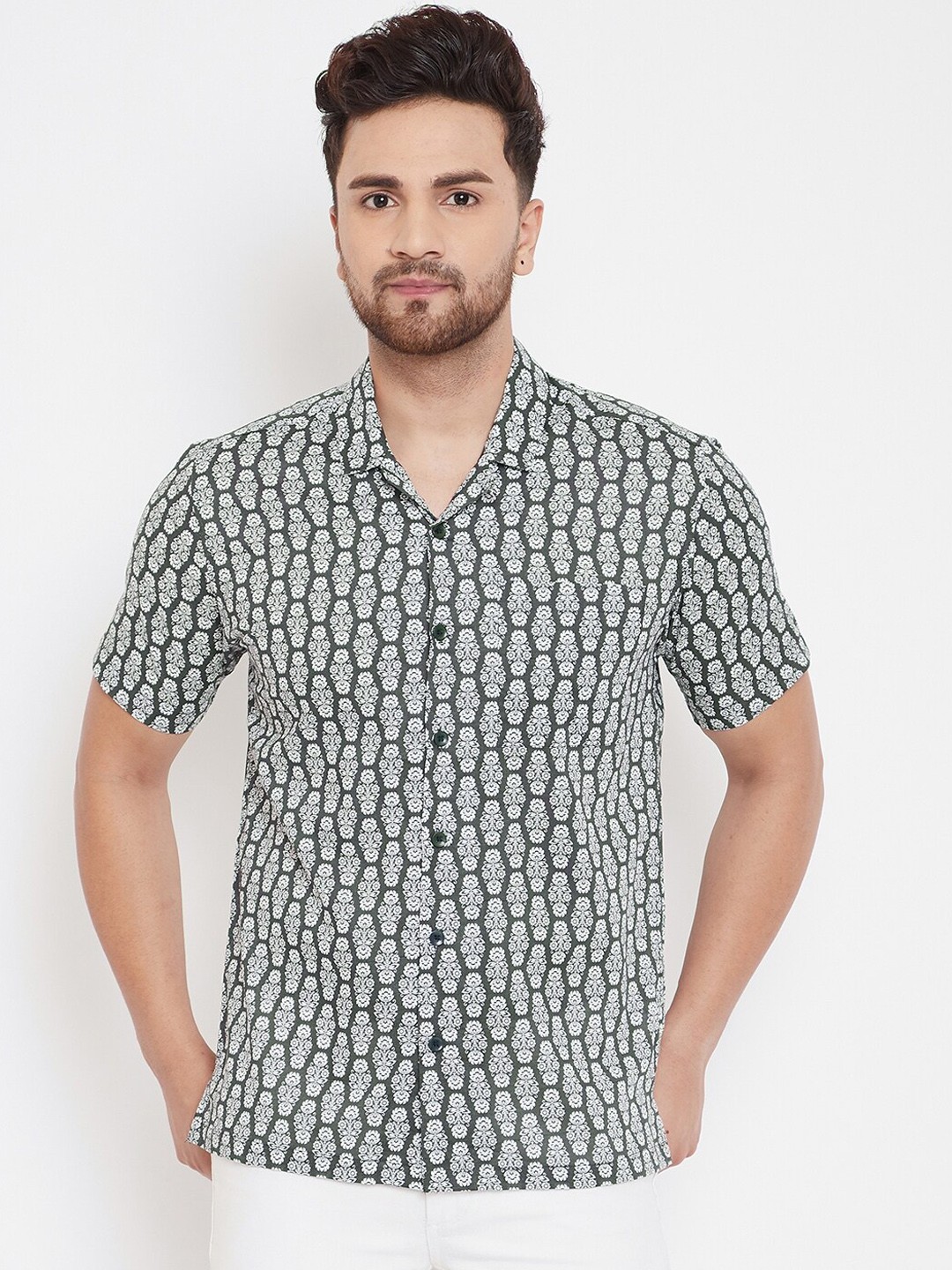 

even Men Grey Slim Fit Printed Casual Shirt