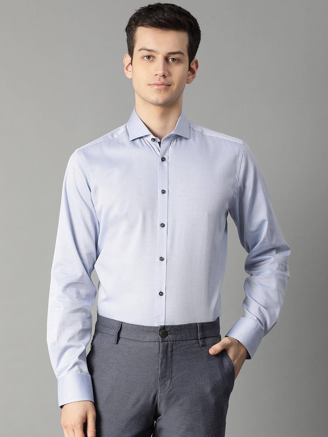 Bruun & Stengade Men Blue Regular Fit Self Design Formal Shirt