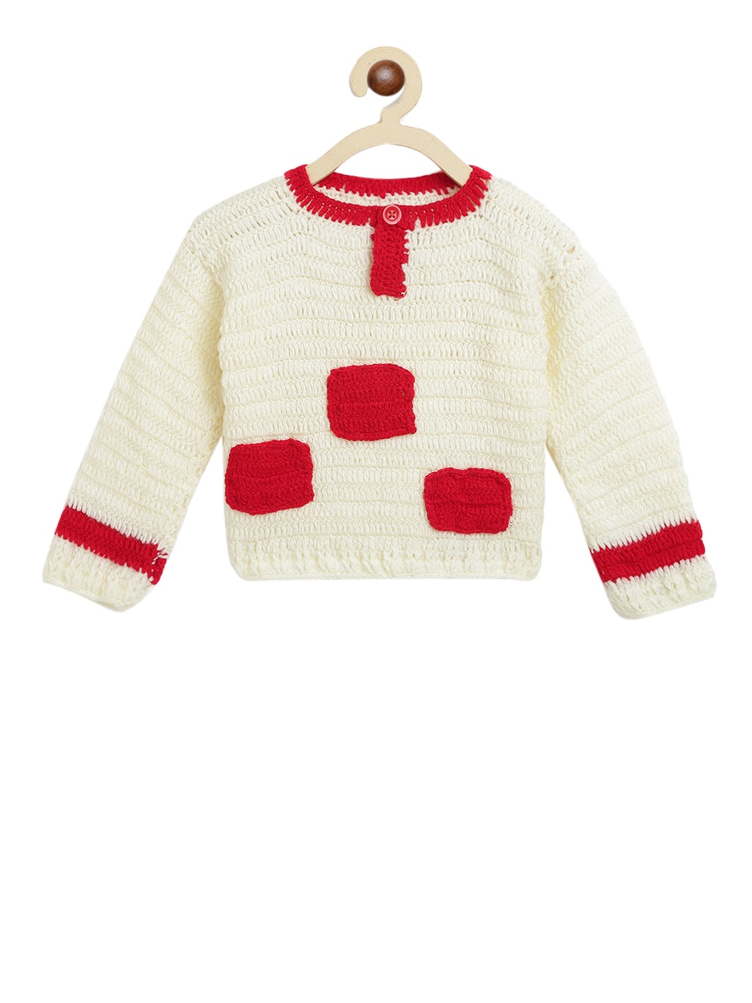 

CHUTPUT Unisex Kids Cream-Coloured Self Design Pullover Sweater