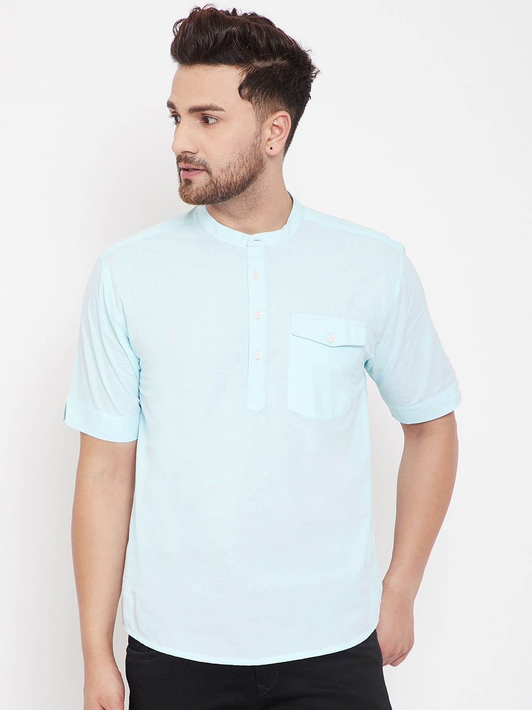 

even Men Pastel Blue Solid Straight Kurta