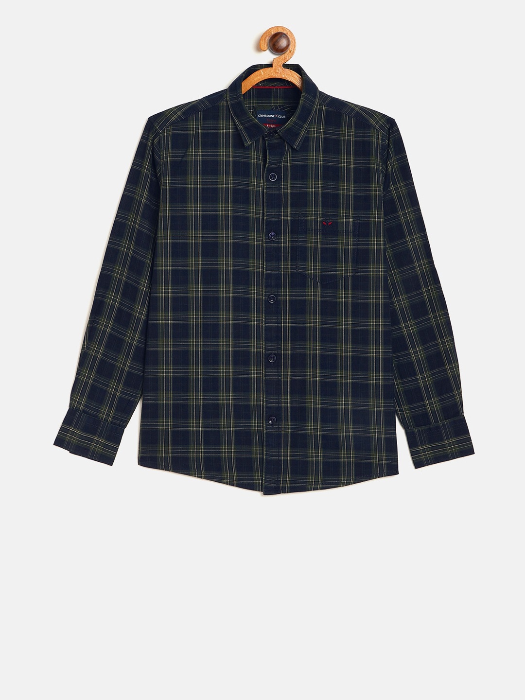 

Crimsoune Club Boys Navy Blue & Green Slim Fit Checked Casual Shirt