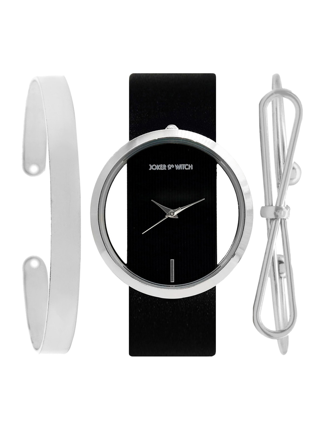 

Joker & Witch Women Silver-Toned & Black Watch Bracelet Stack JWBS204