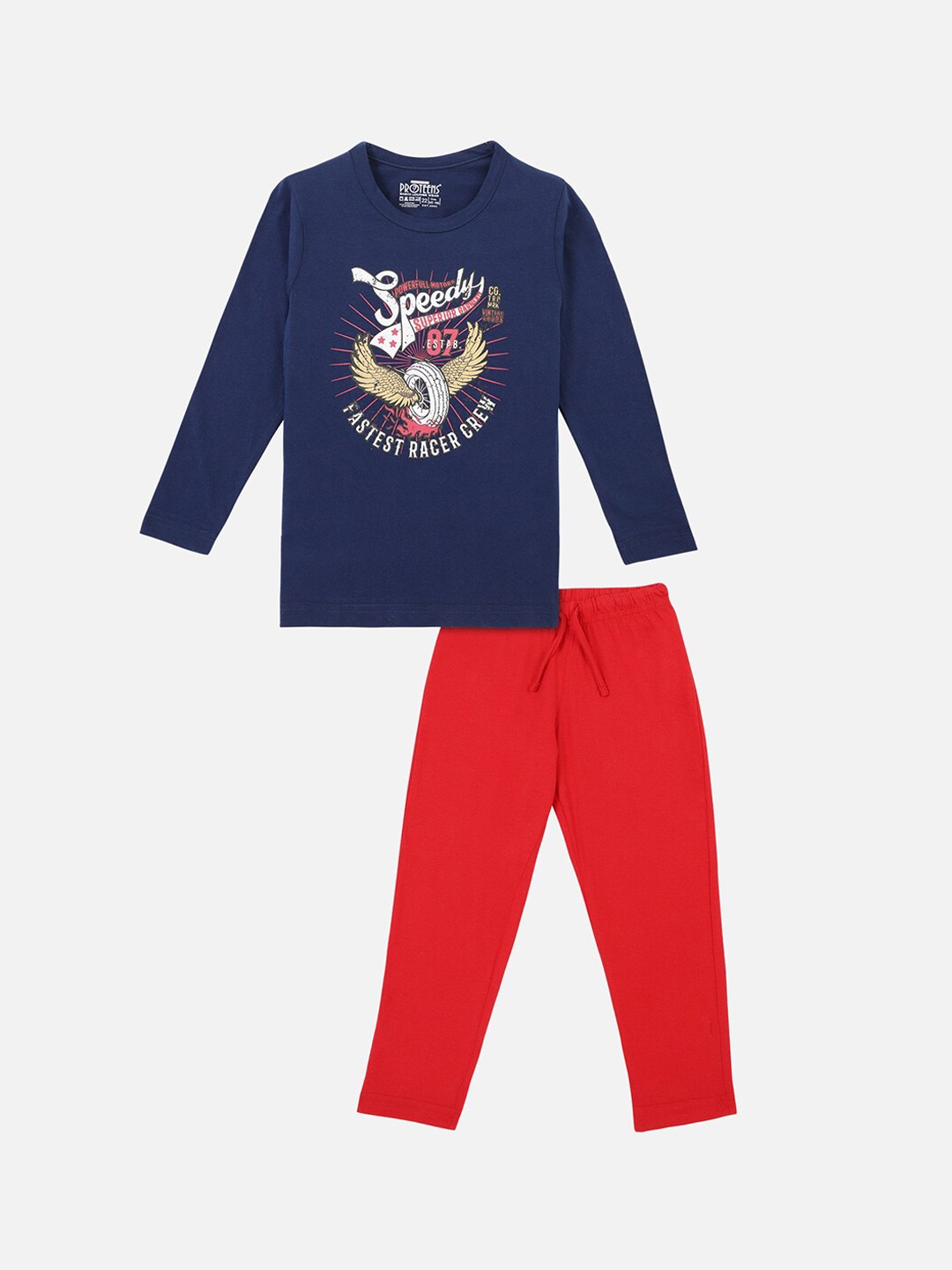 

PROTEENS Boys Navy Blue & Red Printed Night Suit