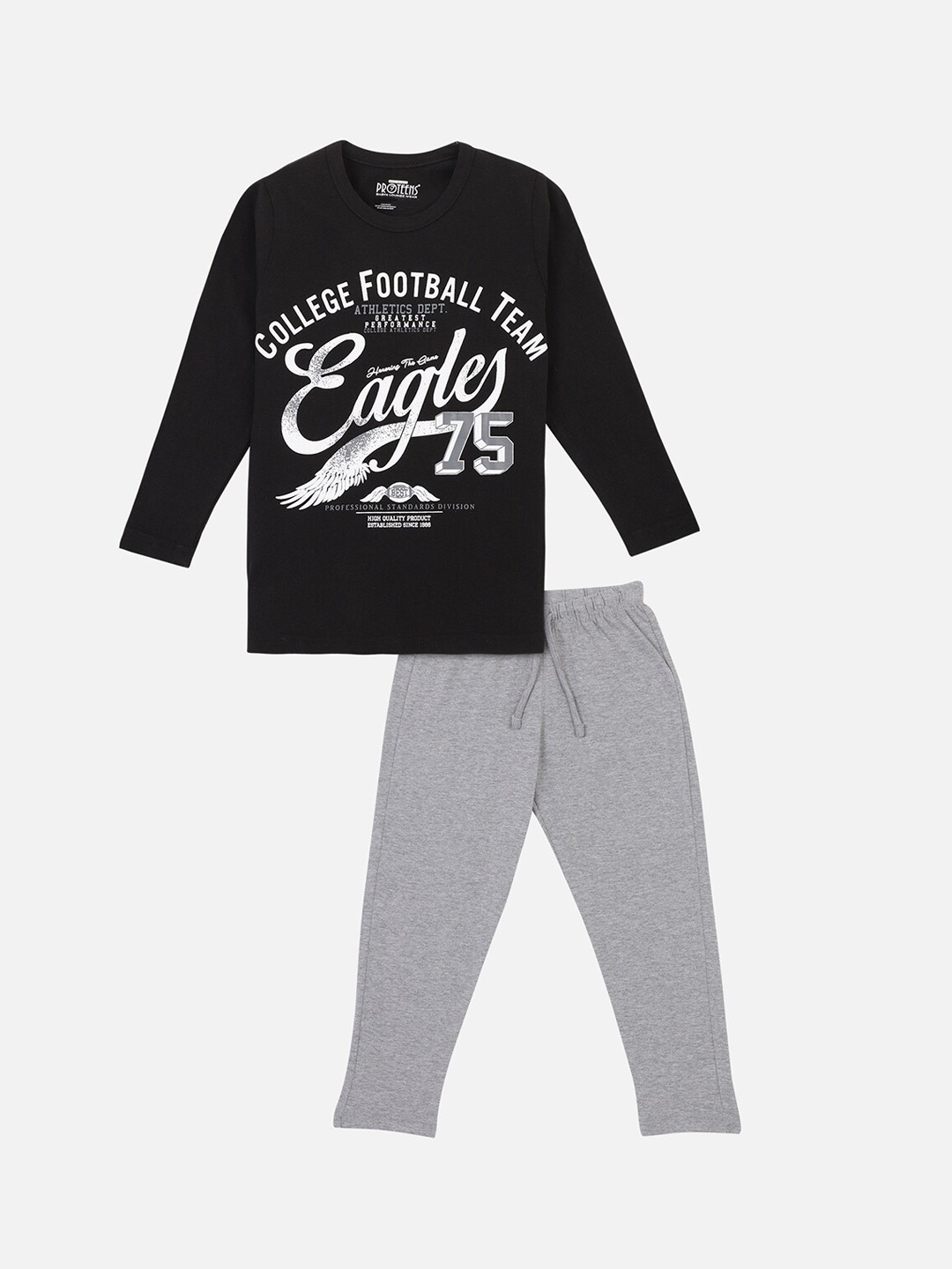 

PROTEENS Boys Black & Grey Printed Night Suit