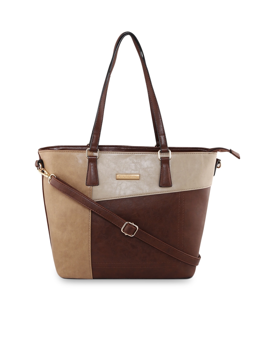 

GIORDANO Brown & Beige Colourblocked Tote Handbag