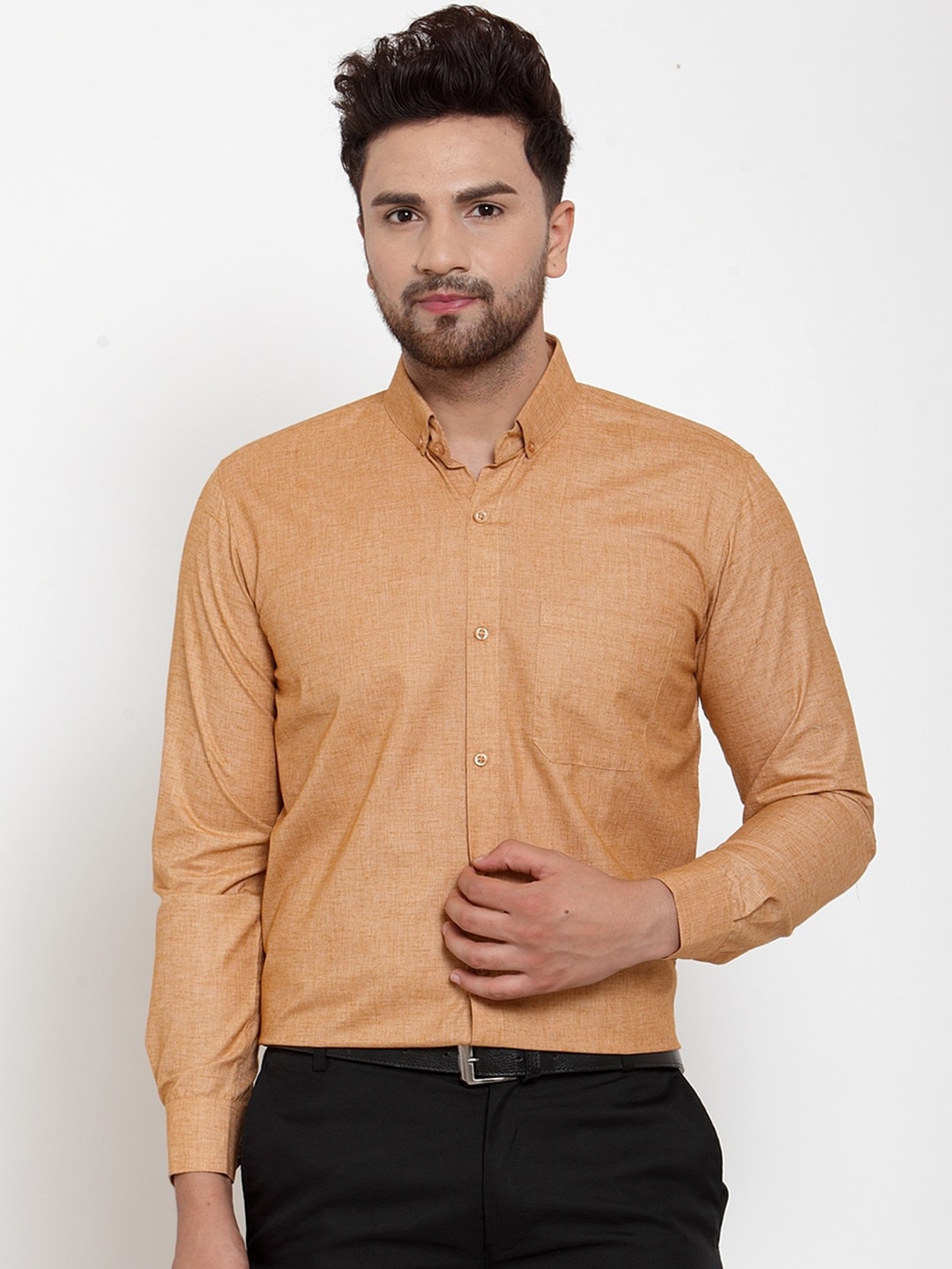 

JAINISH Men Beige Classic Regular Fit Solid Formal Shirt