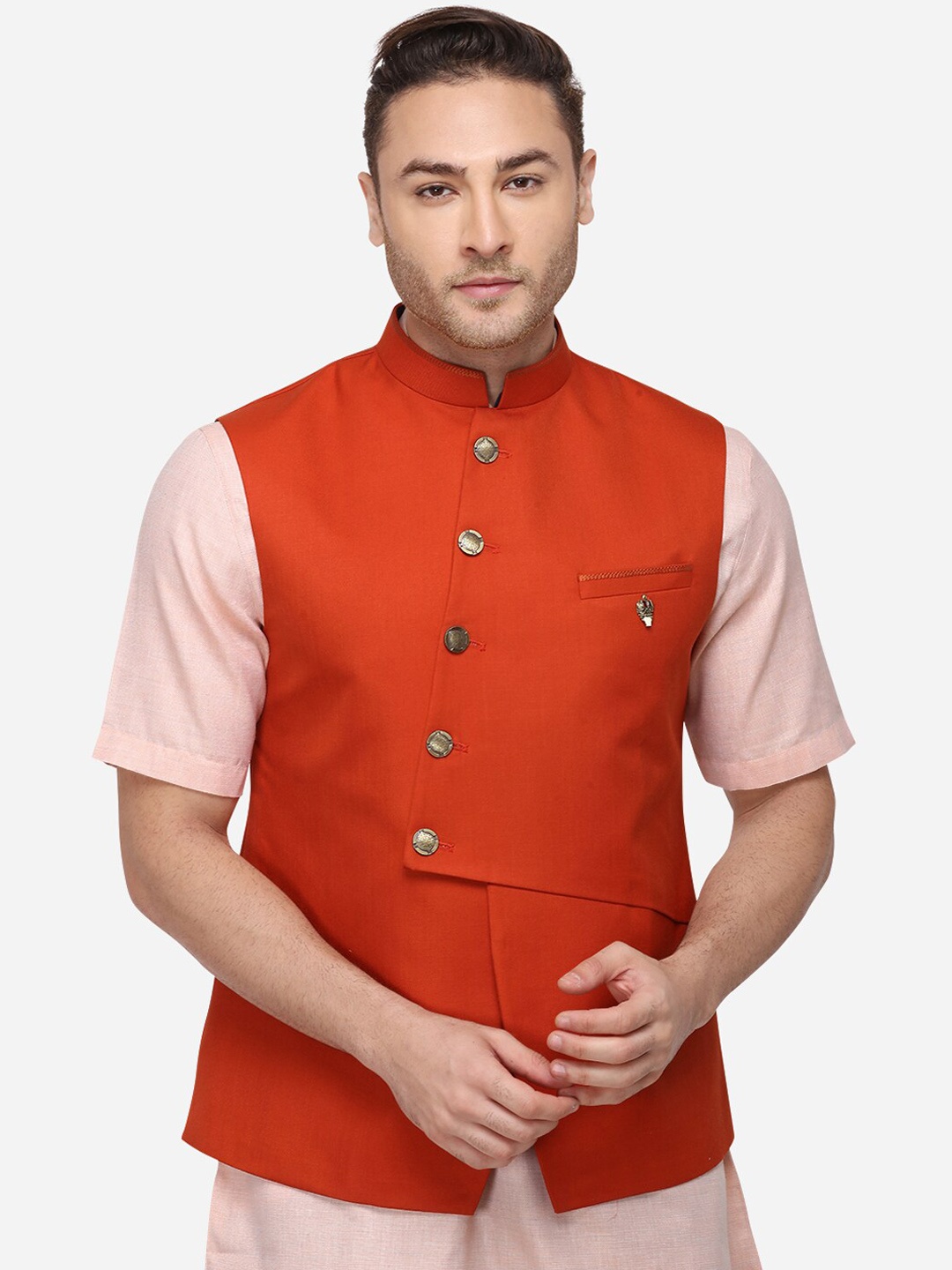 

JB STUDIO Men Orange Solid Nehru Jacket