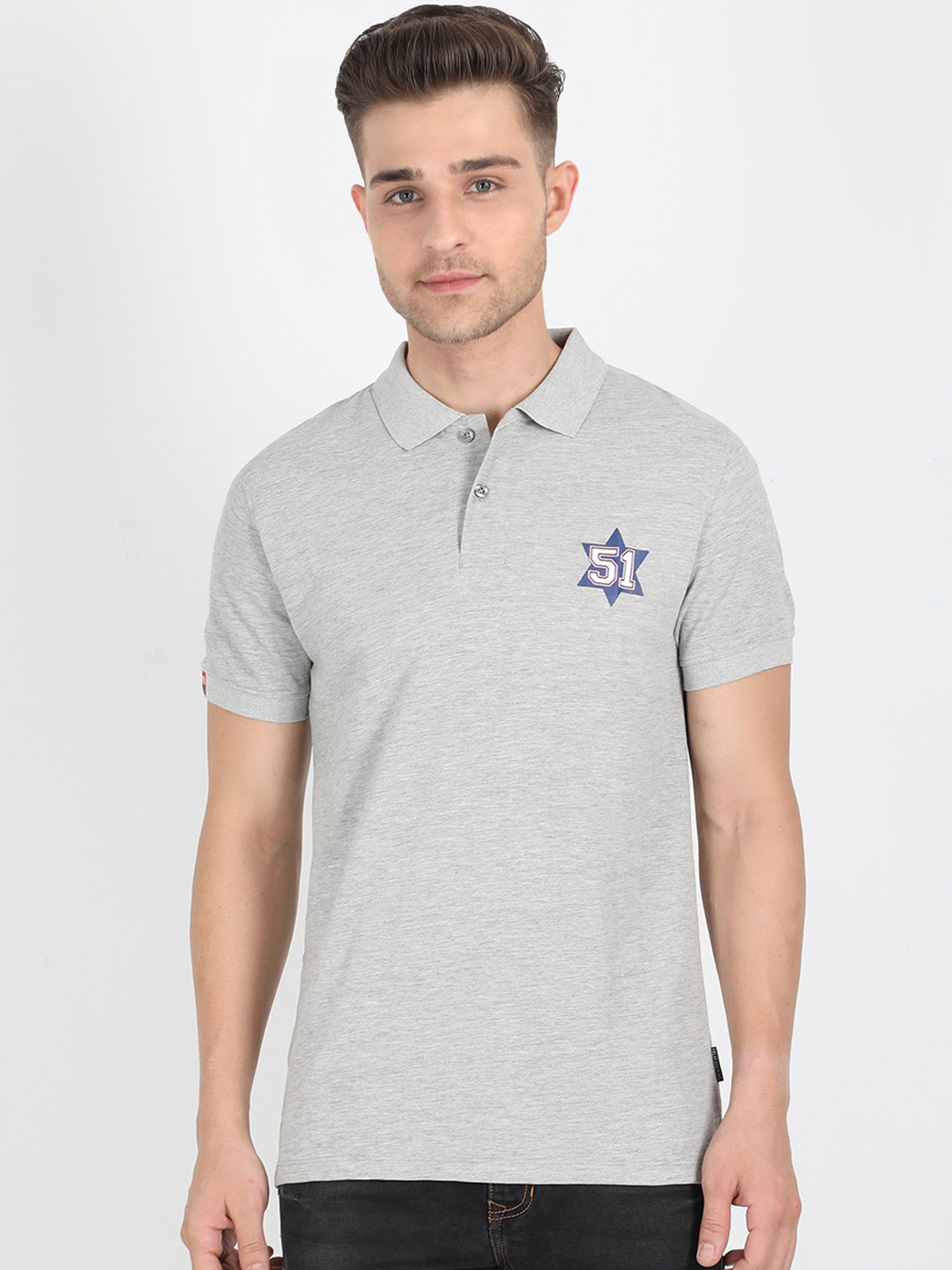 

Fruit of the loom Men Grey Solid Polo Collar Pure Cotton T-shirt