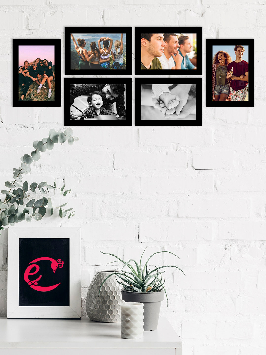 

eCraftIndia Set Of 6 Black Solid Memory Wall Collage Photo Frames