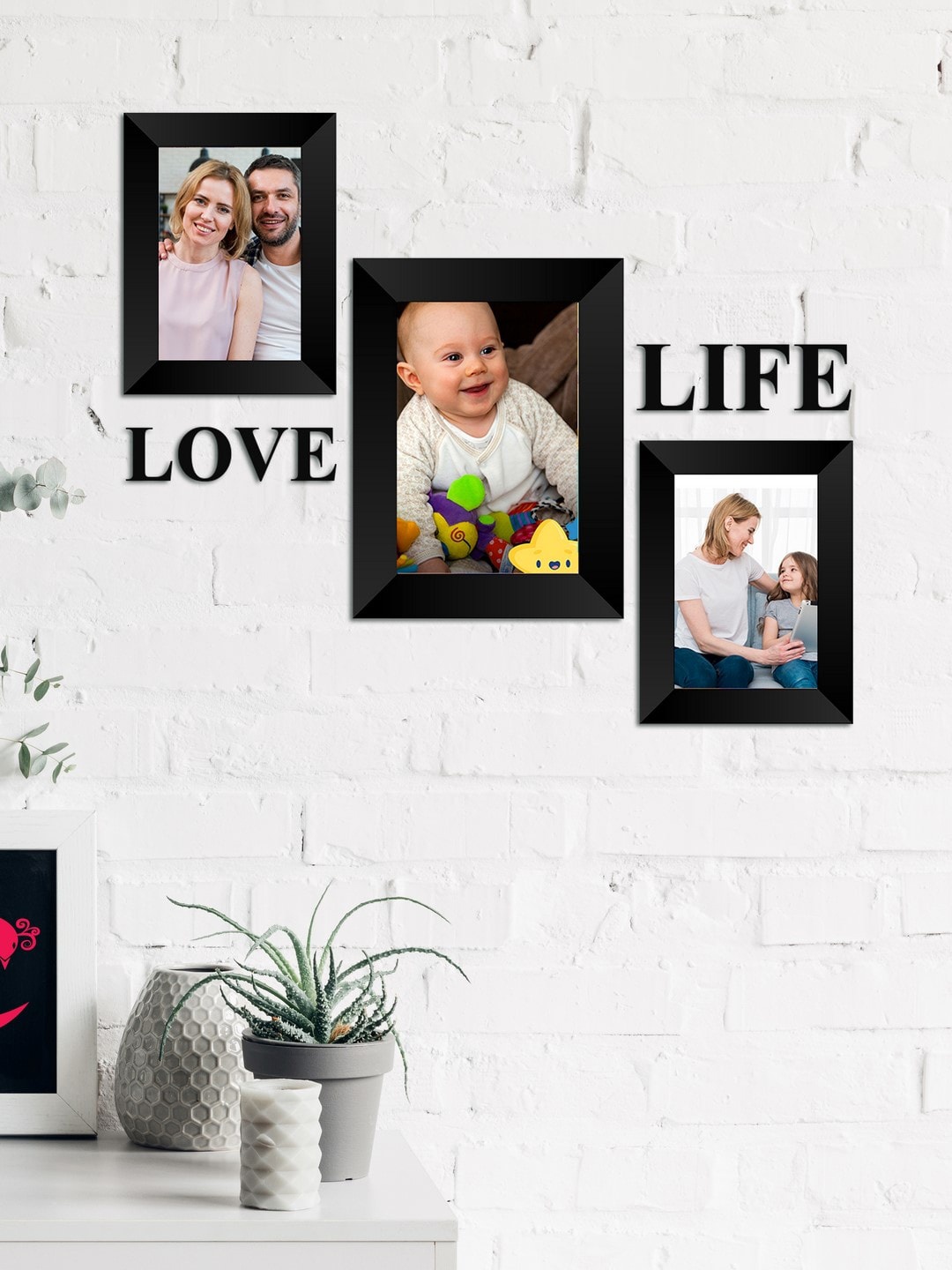 eCraftIndia Set Of 3 Black Solid Memory Wall Collage Photo Frames