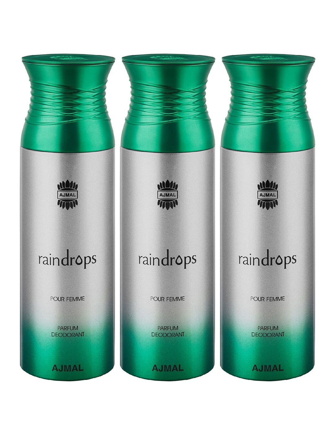 

Ajmal Unisex Pack of 3 Raindrops Deodorants 200ML each, Green