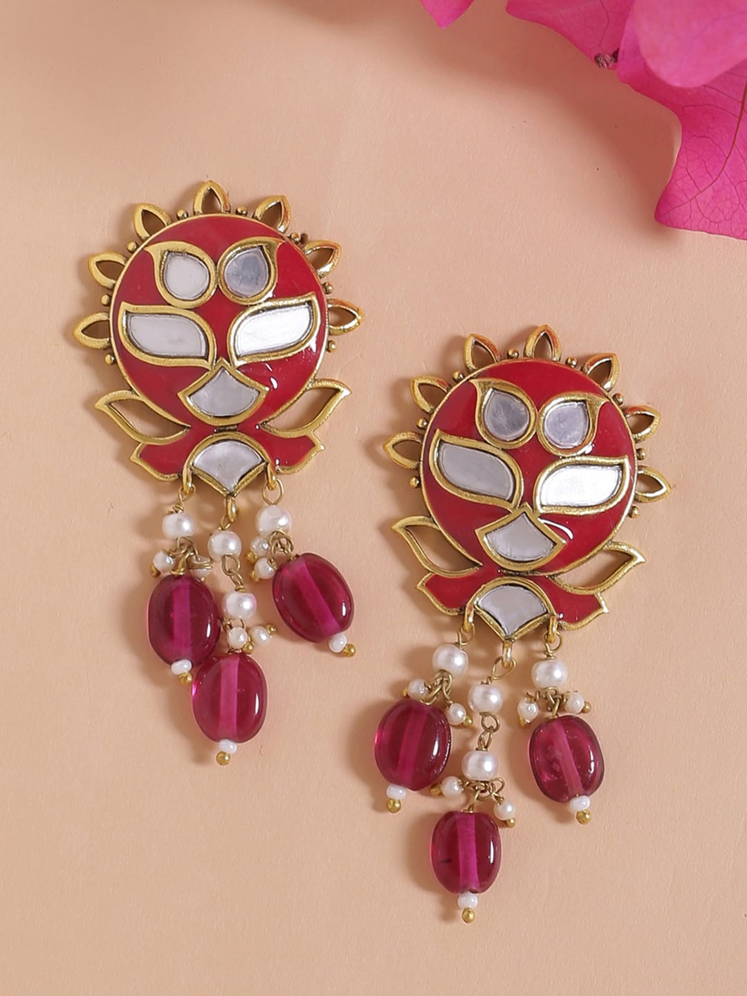 Voylla Gold-Plated & Pink Classic Studs
