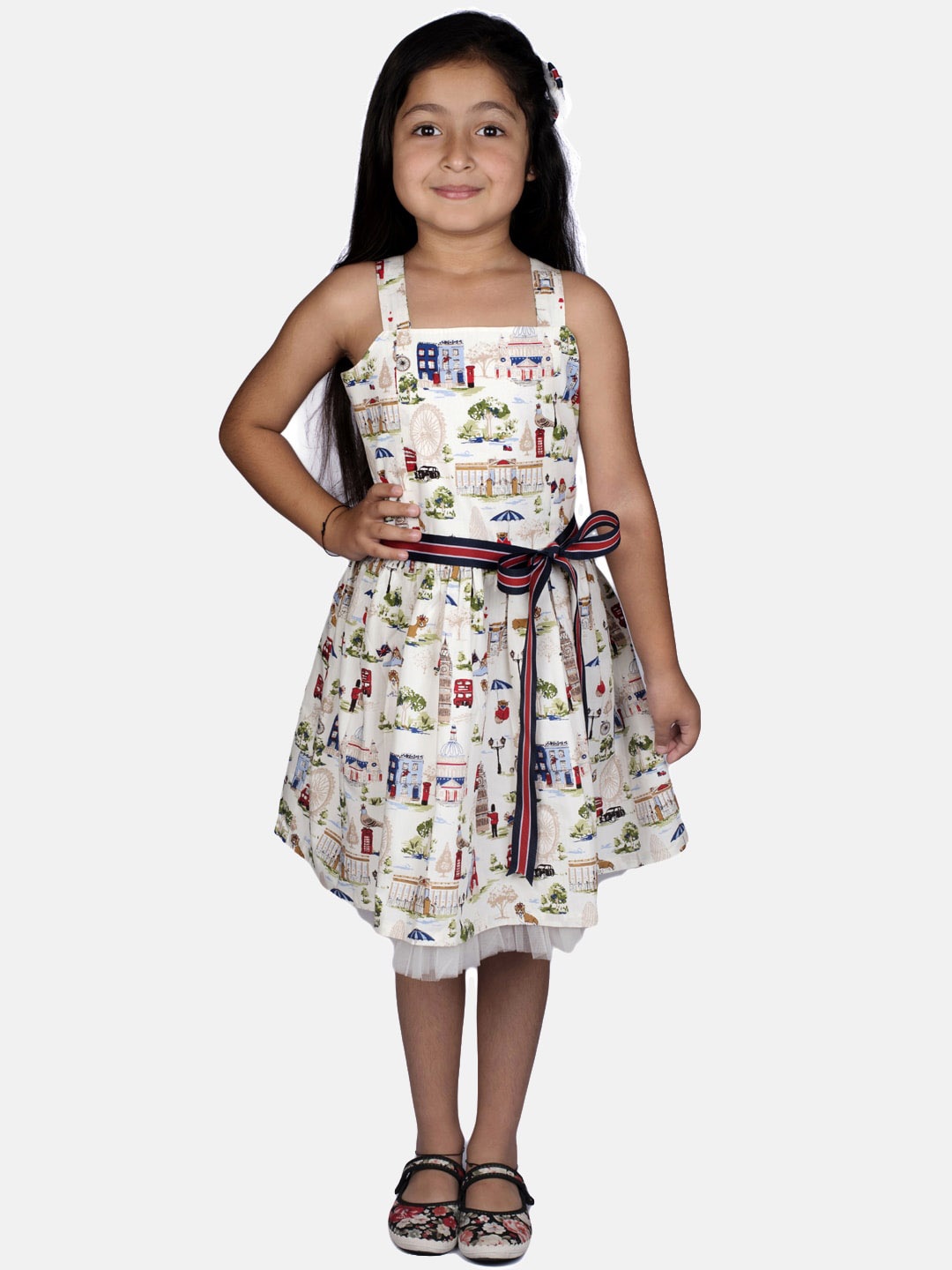 

RIBBON CANDY Girls White Printed Fit and Flare Dress