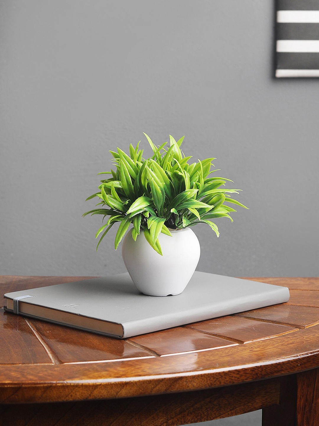 

FOLIYAJ Green Artifical Mini Bush With White Pot