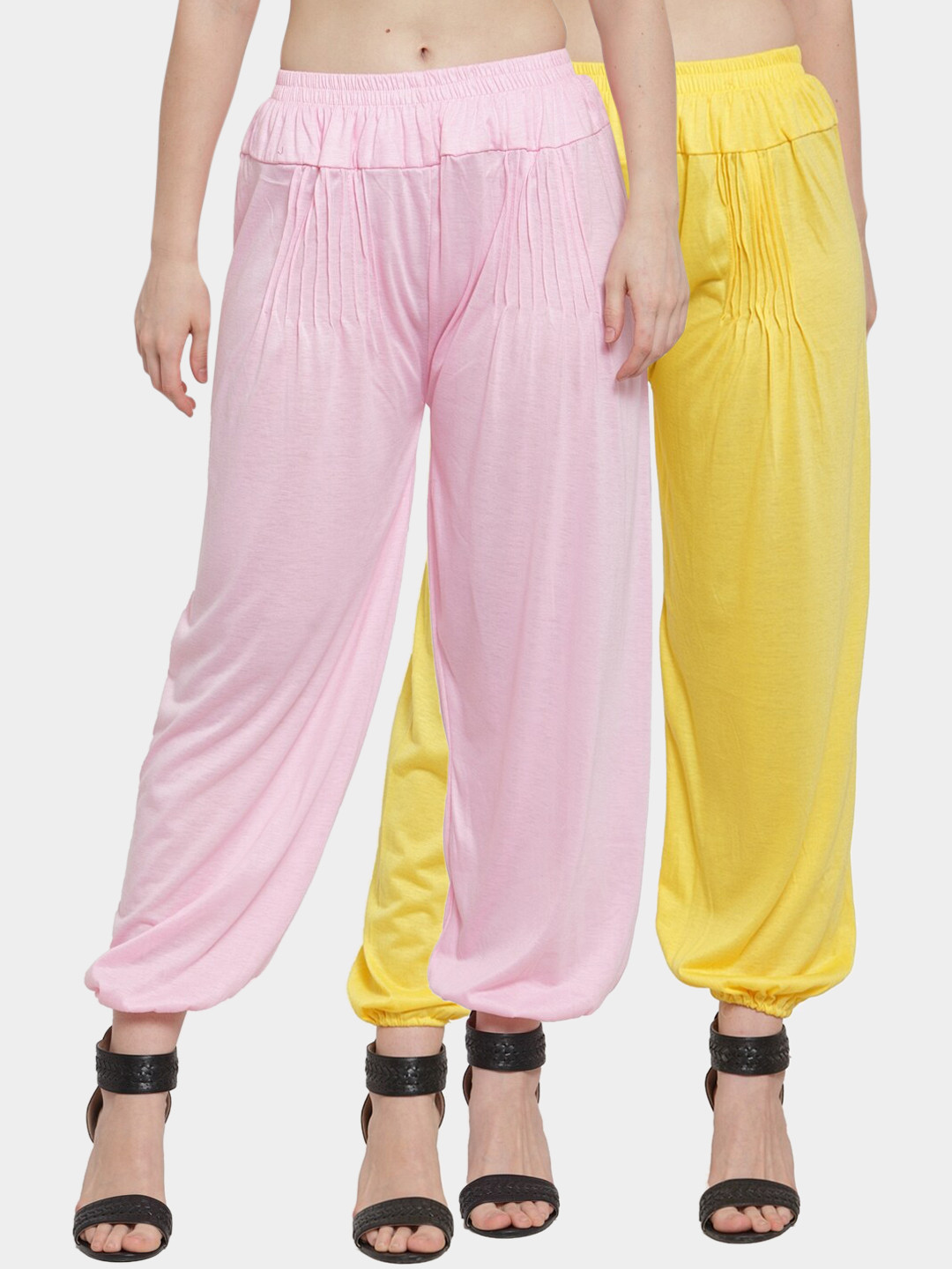 

GRACIT Women Pack Of 2 Solid Harem Pants, Yellow