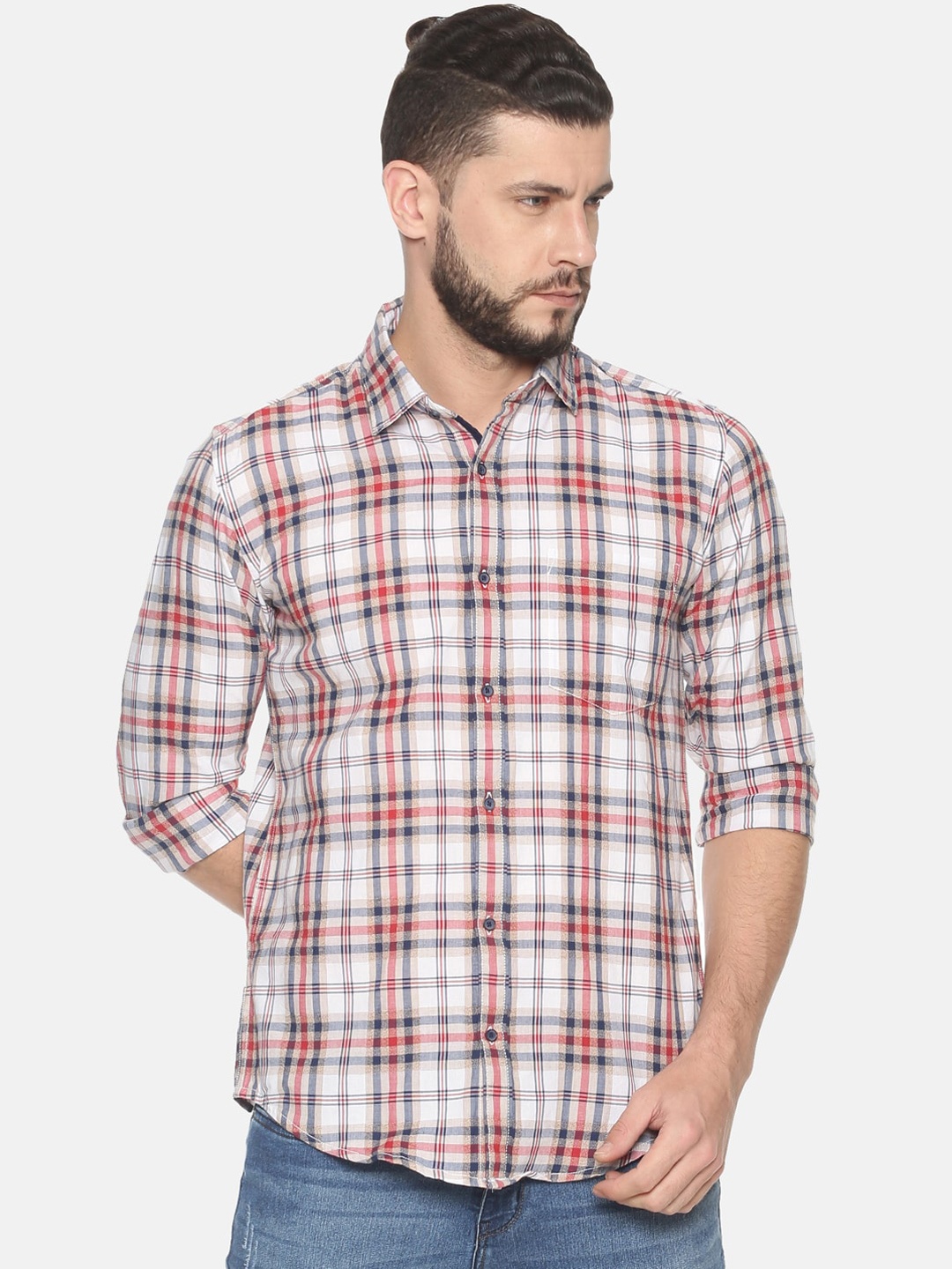 

IVOC Men White & Red Slim Fit Checked Casual Shirt