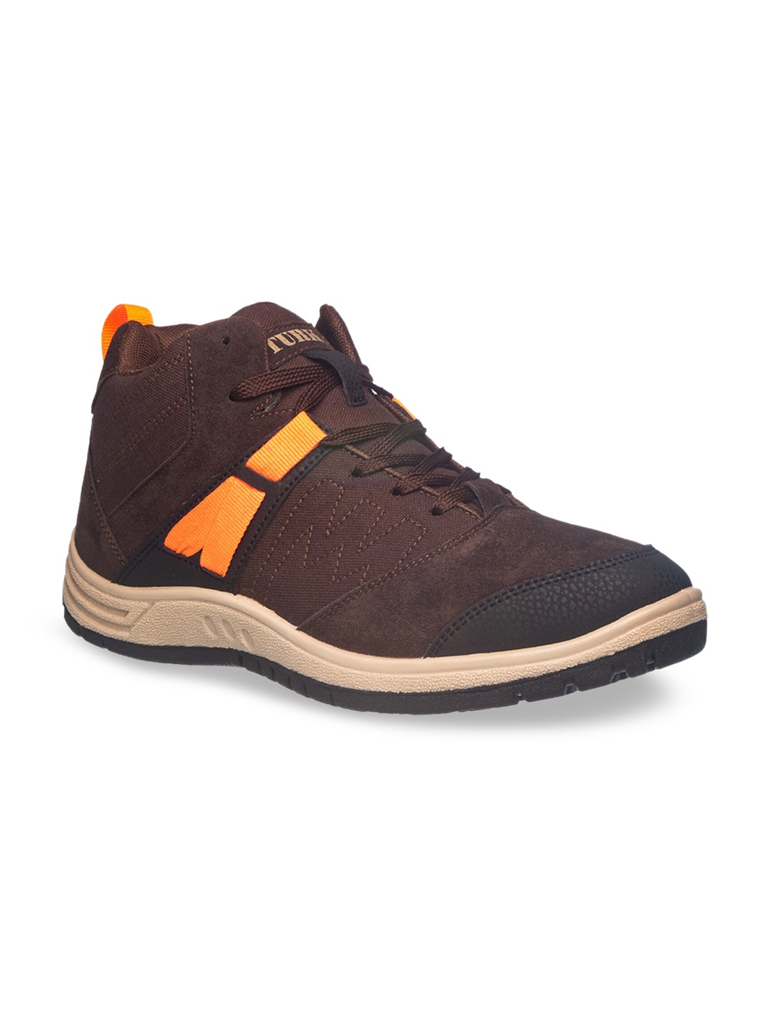 

Khadims Men Brown & Orange Colourblocked Synthetic Mid-Top Sneakers