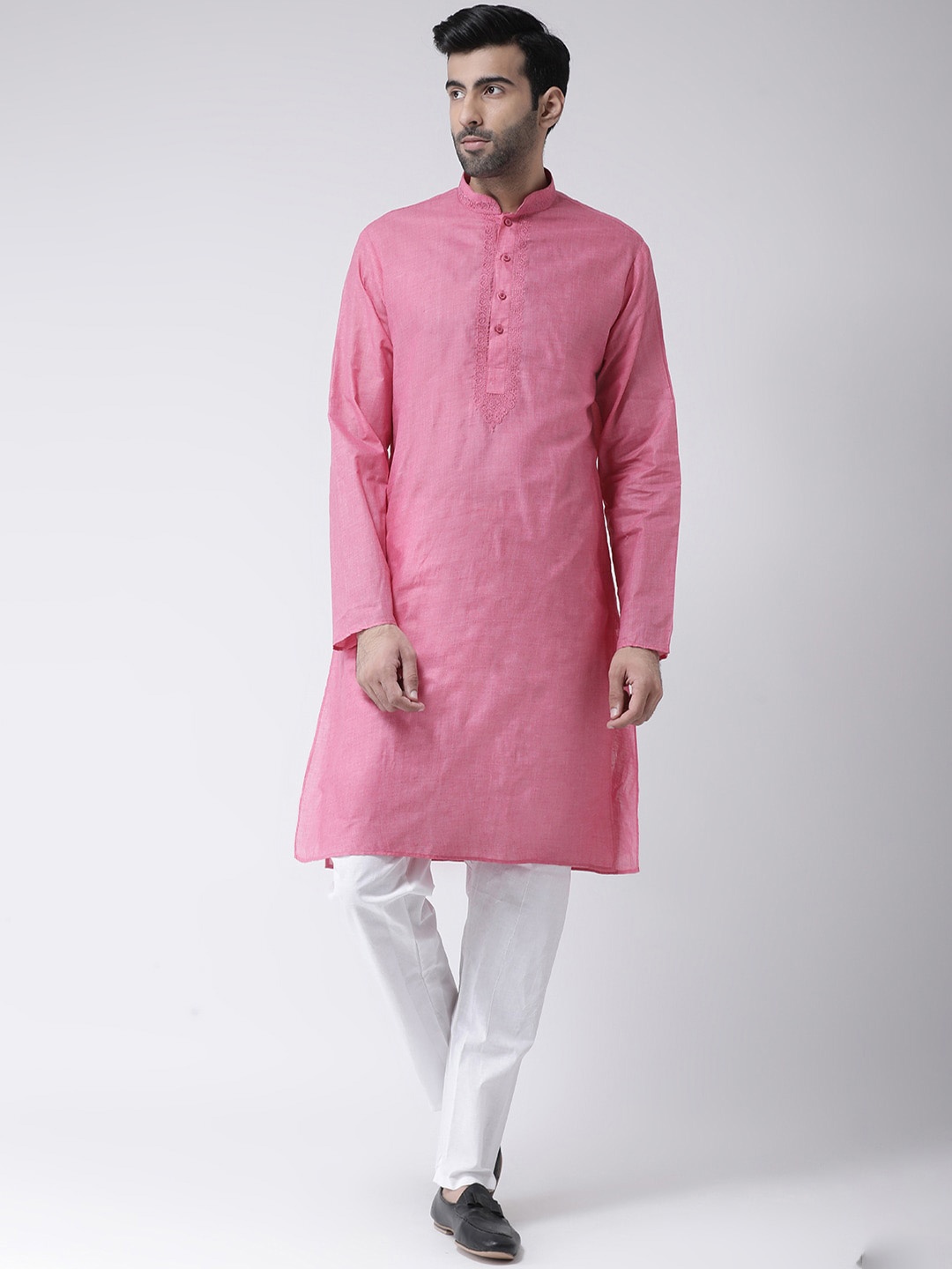 

SG LEMAN Men Pink & White Woven Design Kurta with Pyjama