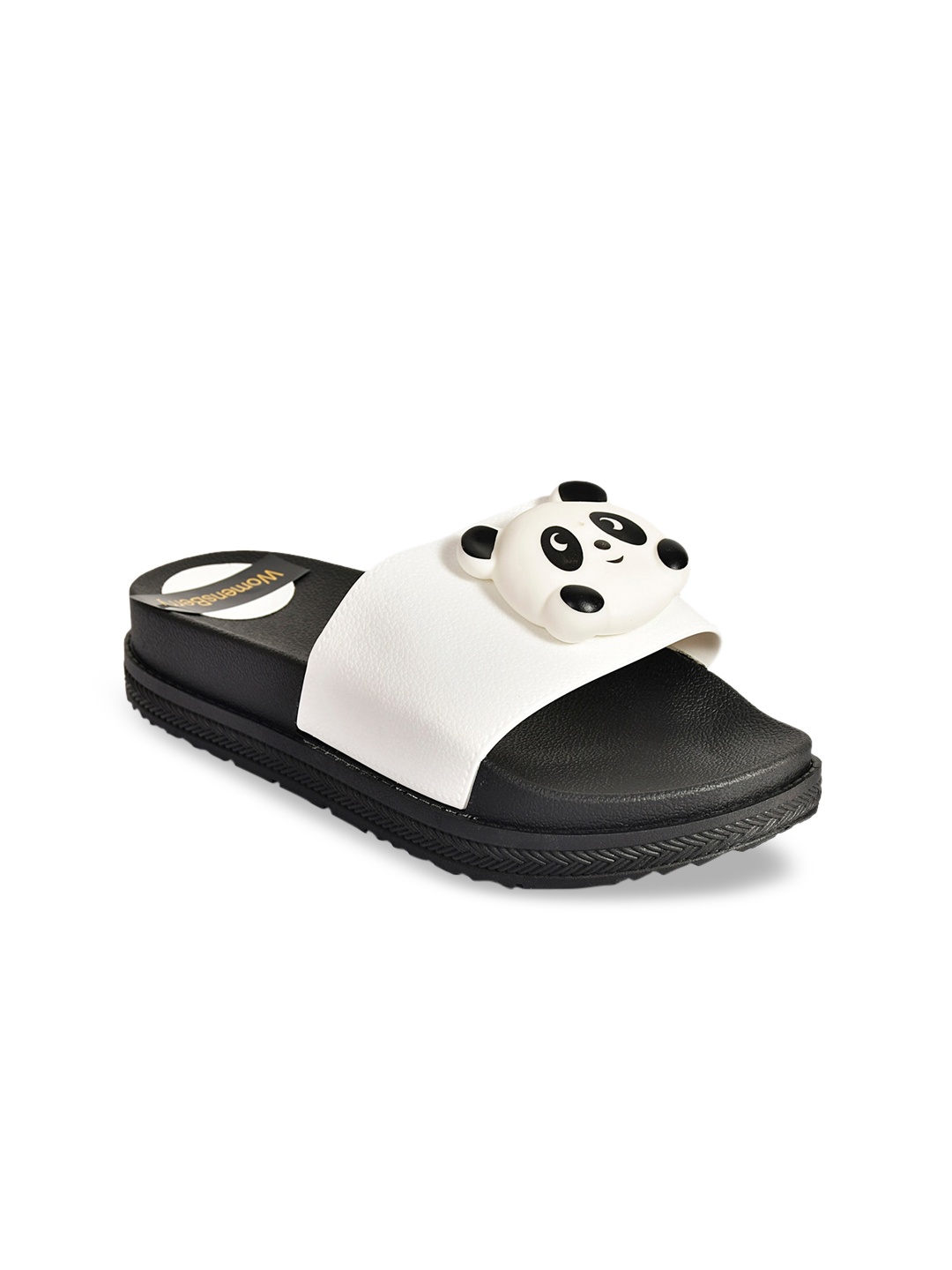

WOMENS BERRY Women White & Black Panda Embellished Sliders