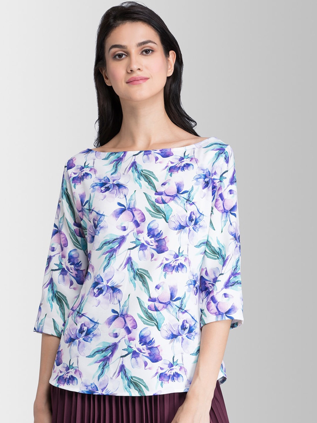 

FableStreet Women Purple Floral Printed Top