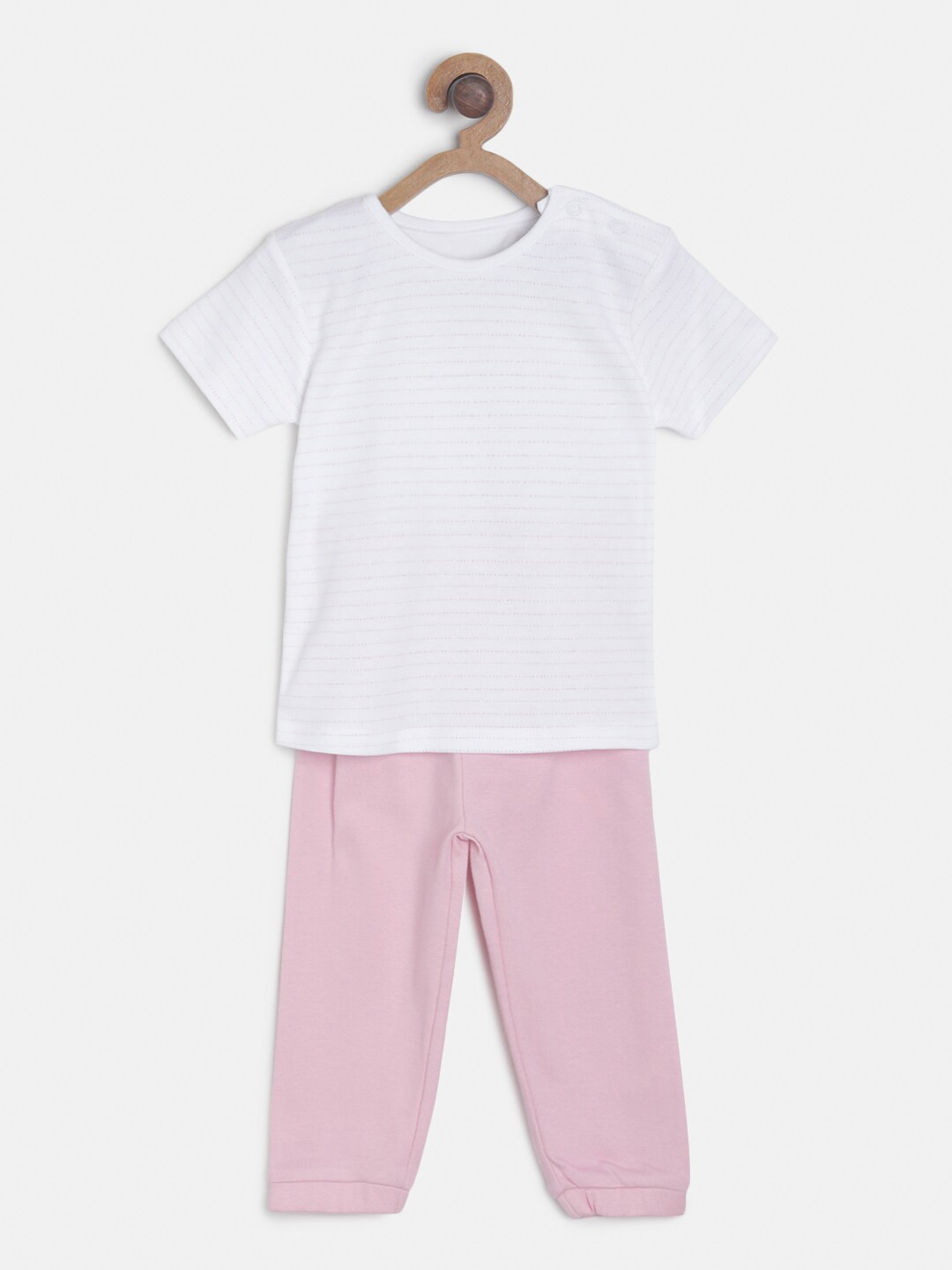 

MINI KLUB Girls White & Pink Solid T-shirt with Pyjamas