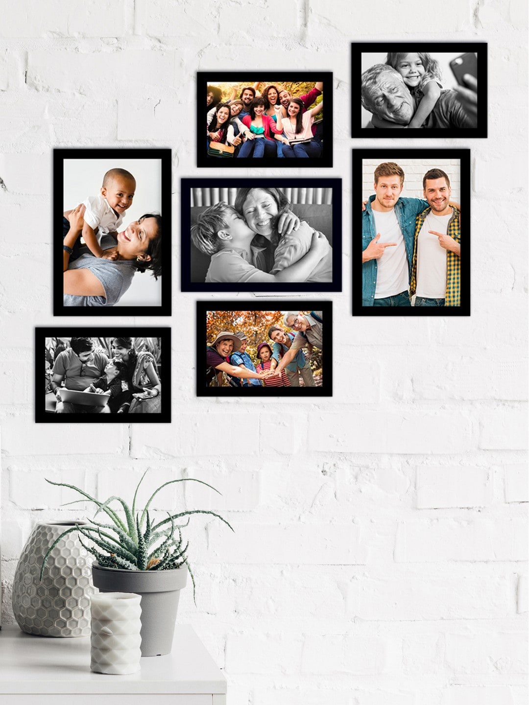 

eCraftIndia Set Of 7 Black Solid Memory Wall Collage Photo Frames