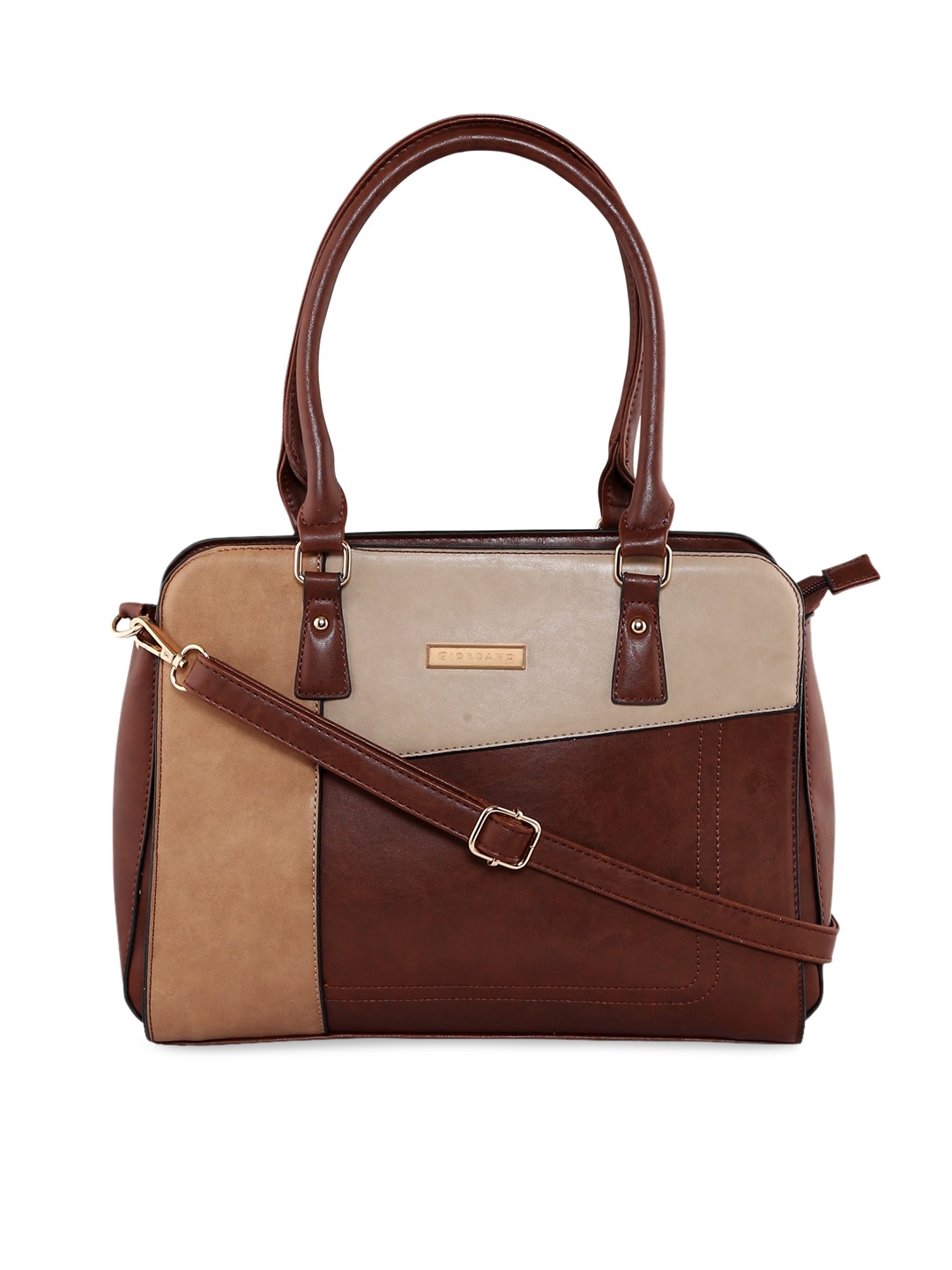 

GIORDANO Brown & Beige Colourblocked Handheld Bag