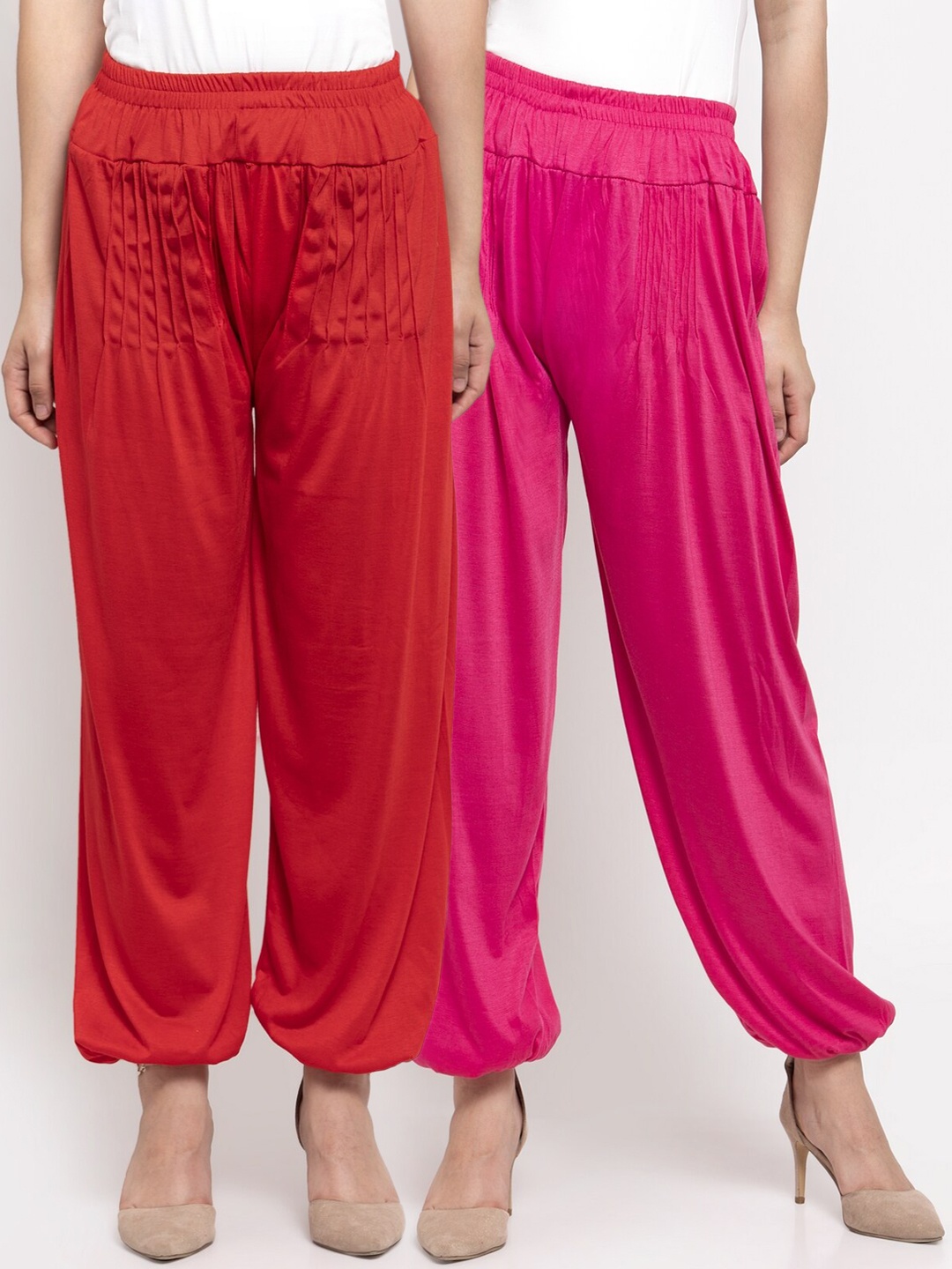 GRACIT Women Pack Of 2 Solid Harem Pants, Red