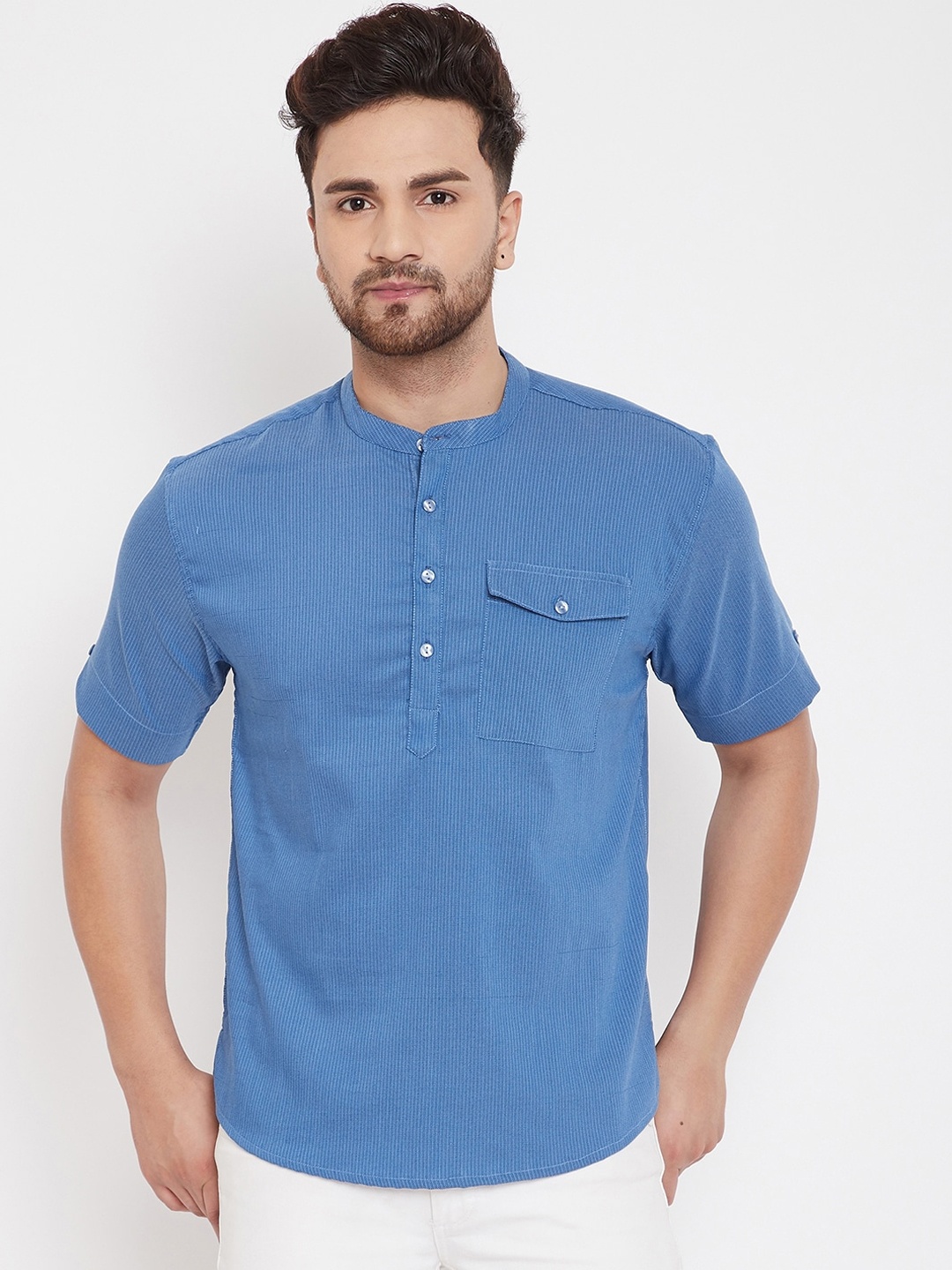

even Men Blue Solid Straight Kurta