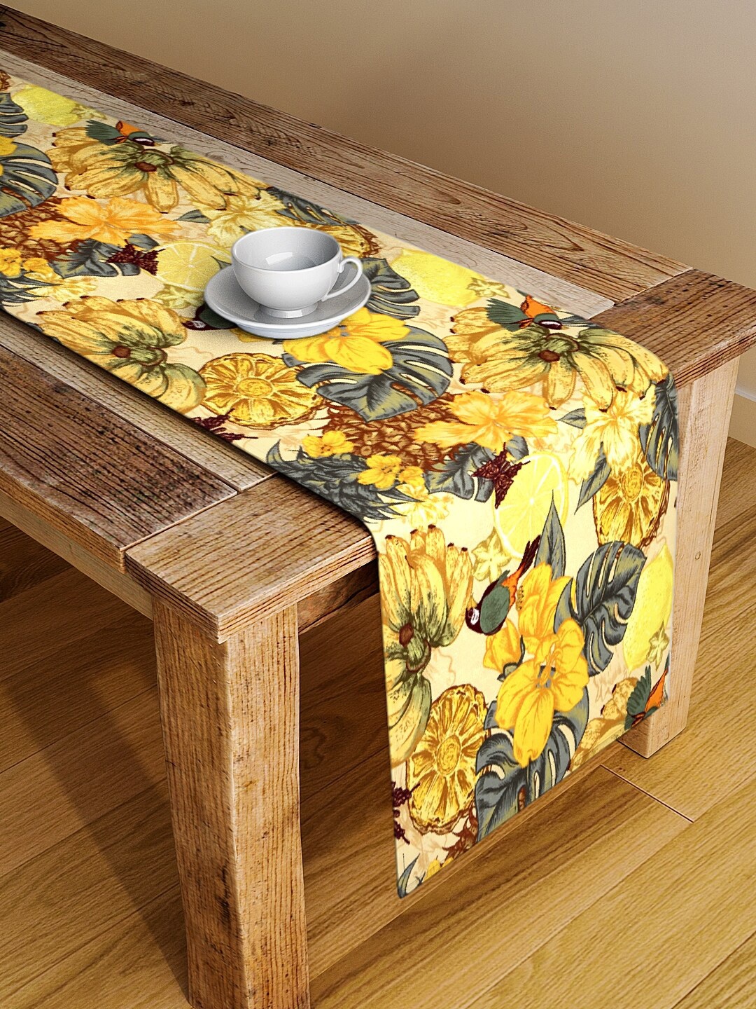

Alina decor Yellow & Green Floral Digital Printed Table Runner