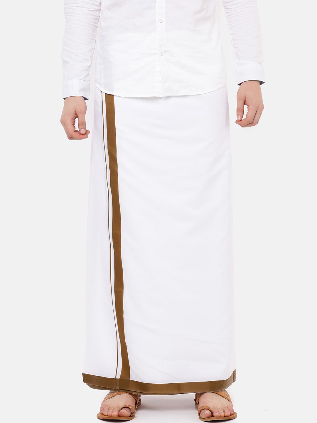 

Ramraj Men White Solid Dhoti With Brown Border