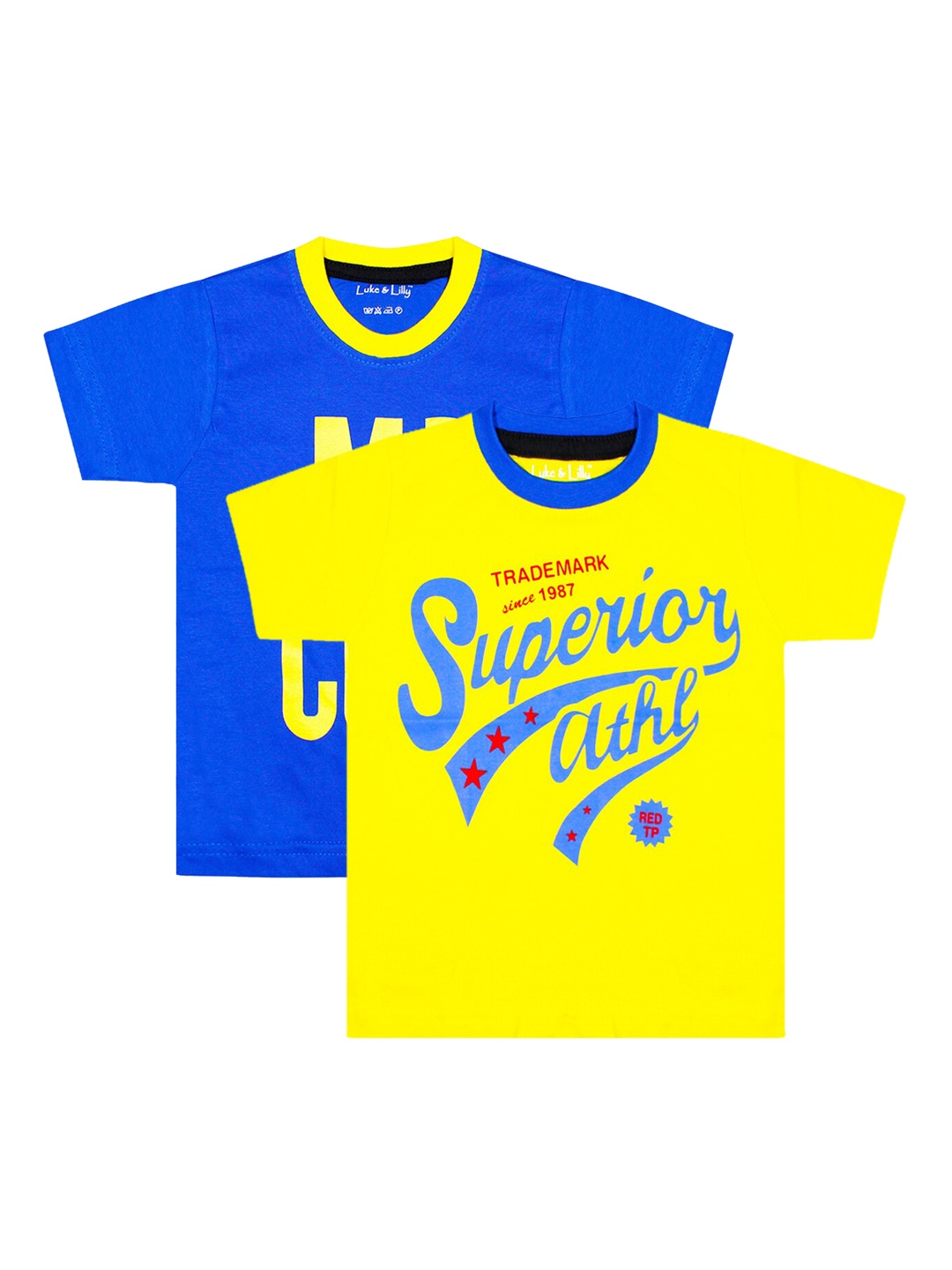 Luke & Lilly Boys Pack Of 2 Blue & Yellow Printed Round Neck T-shirt