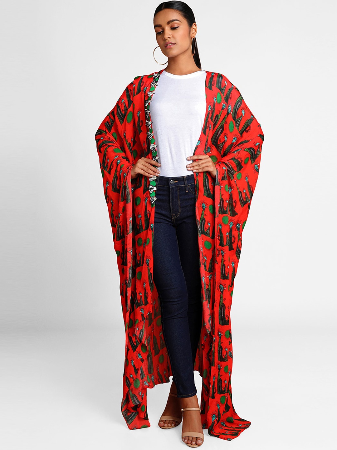

Masaba Women Red Printed Lightweight Open Front Jacket