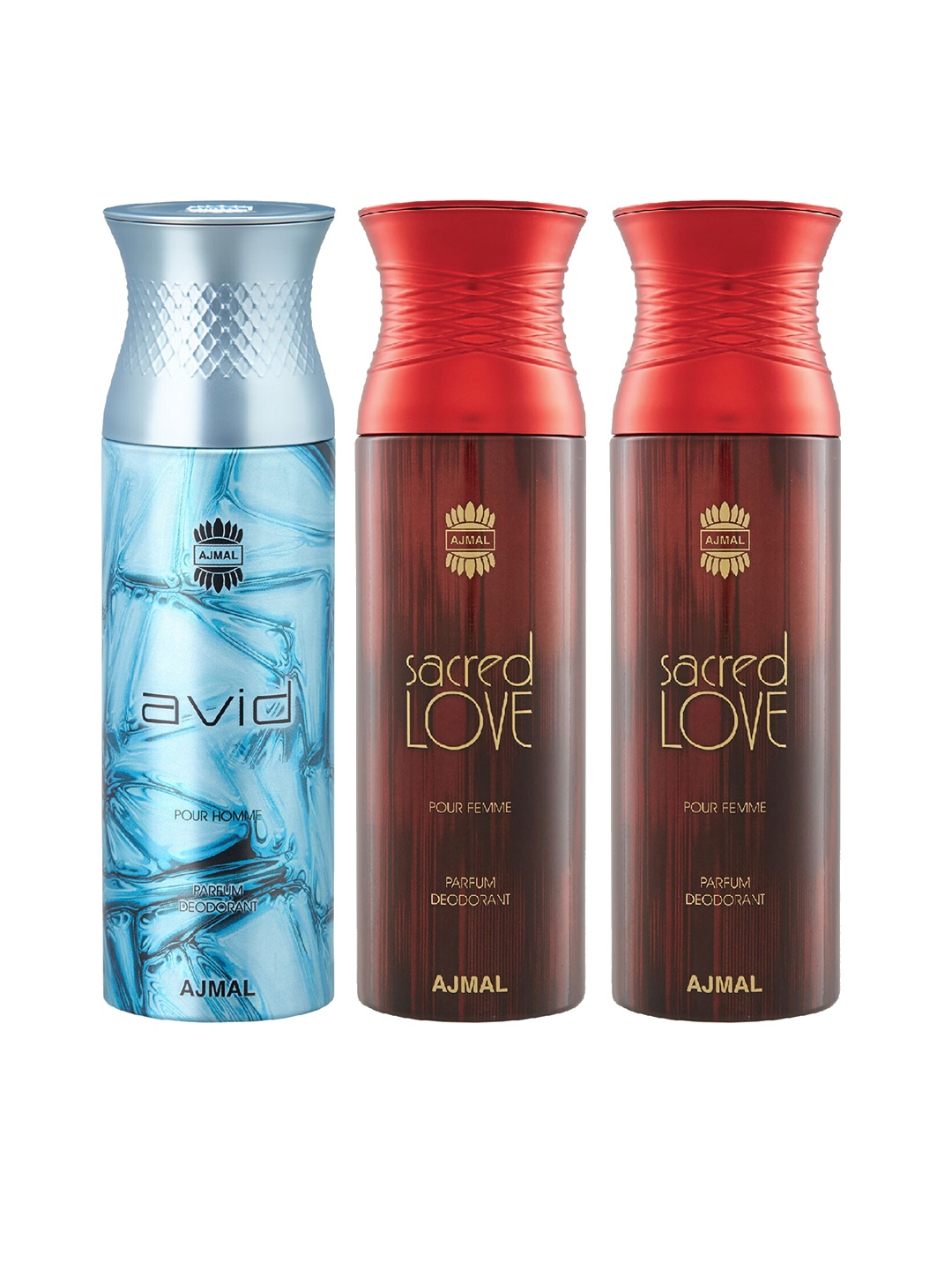 

Ajmal Unisex Pack of 3 Avid & Sacred Love Deodorant Spray - 200 ml each, Multi