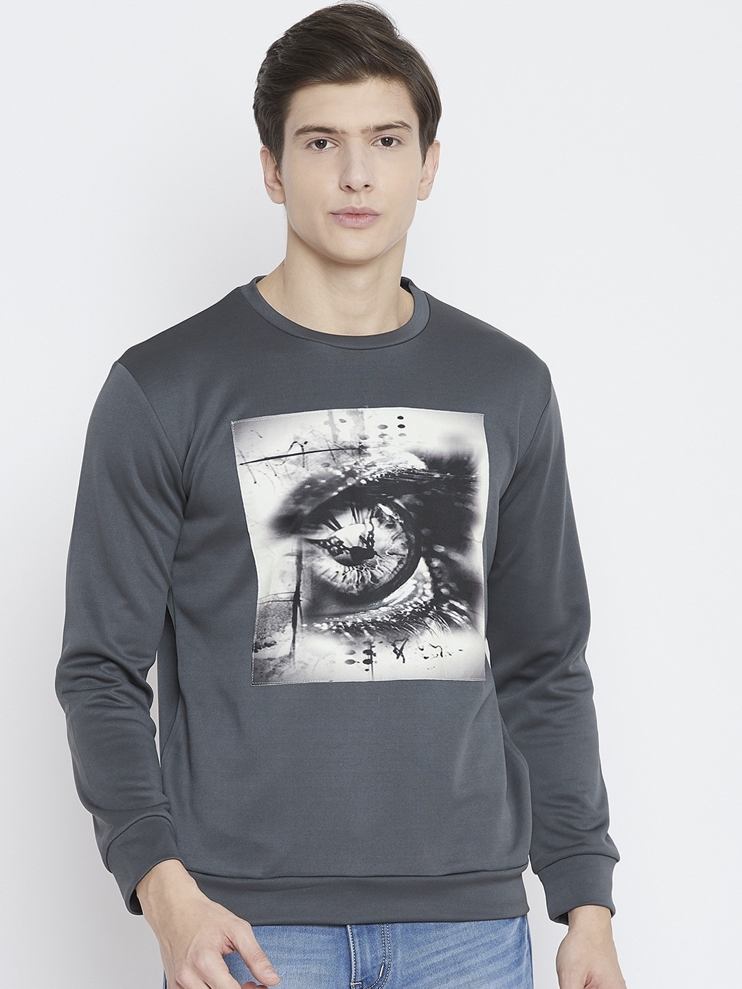 

armure Men Grey & Black Printed Pullover Sweatshirt