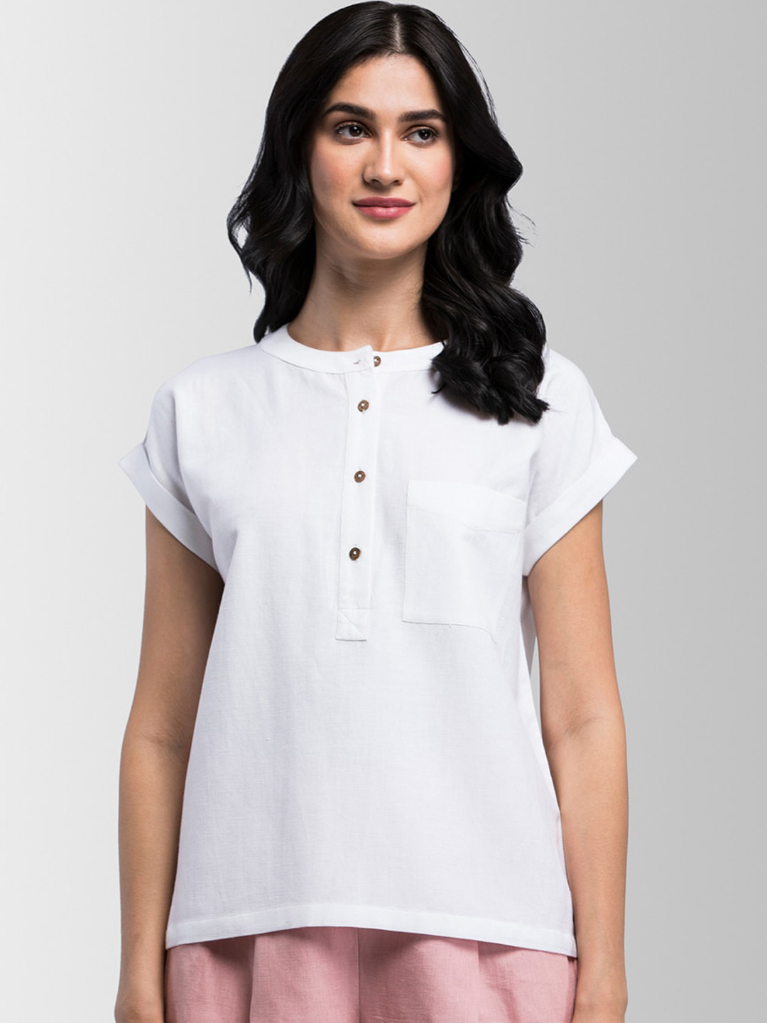 

FableStreet Women White Solid Pure Cotton Top