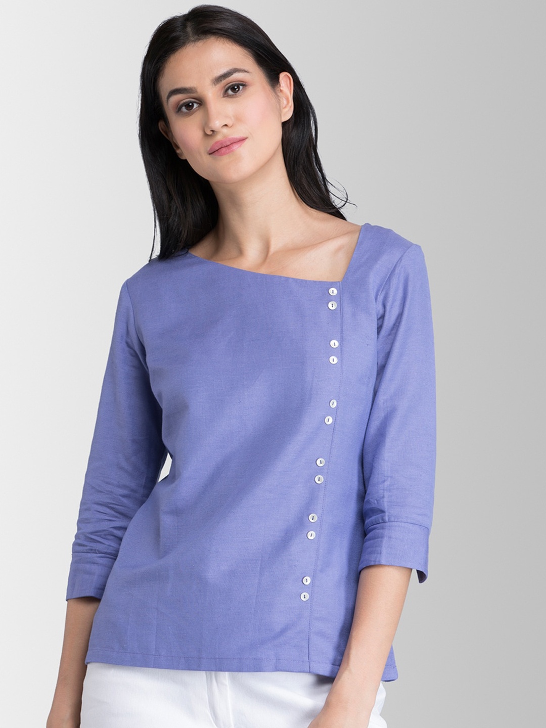 

FableStreet Women Purple Solid Pure Cotton Top