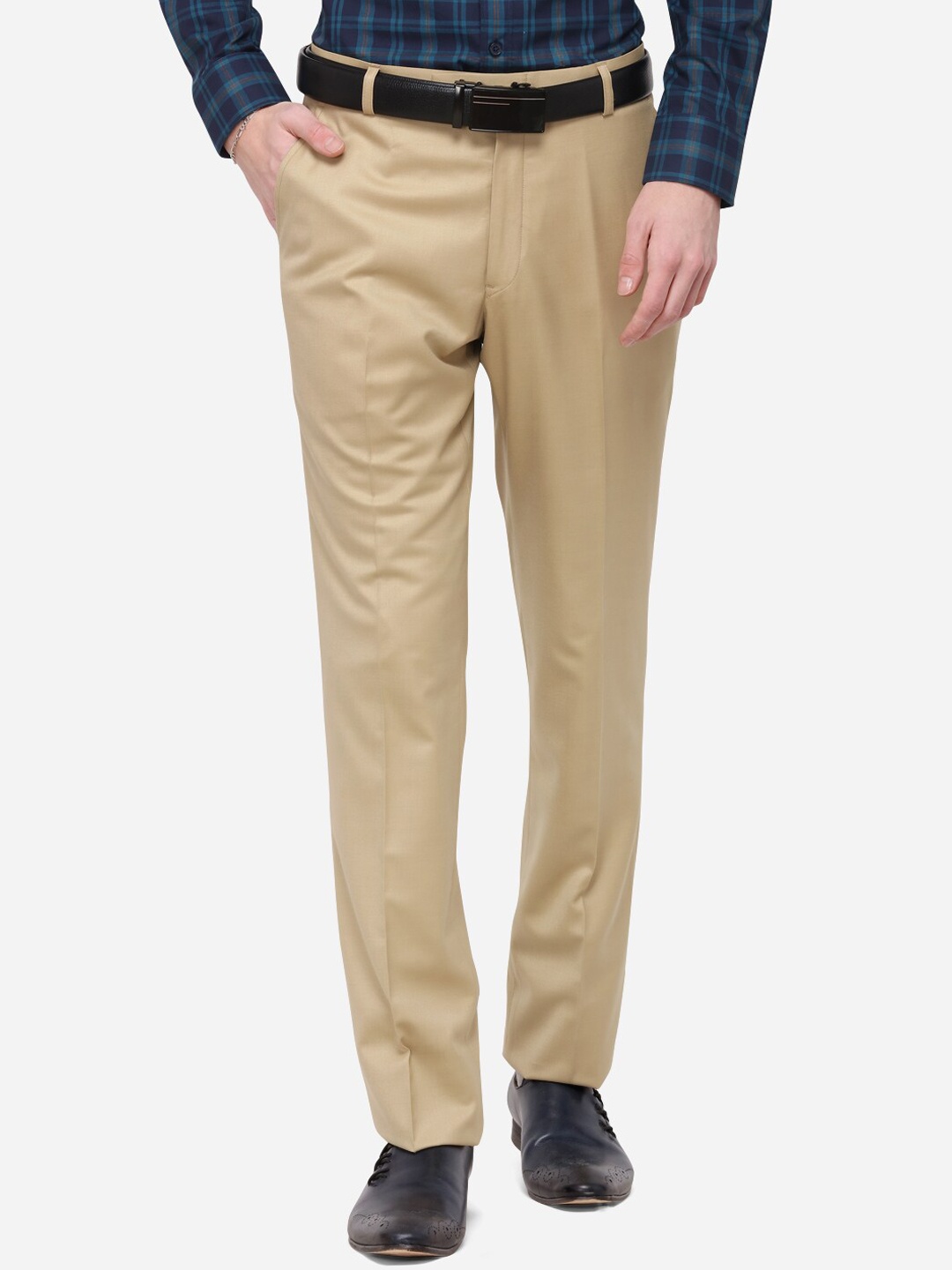 

JADE BLUE Men Beige Regular Fit Solid Formal Trousers