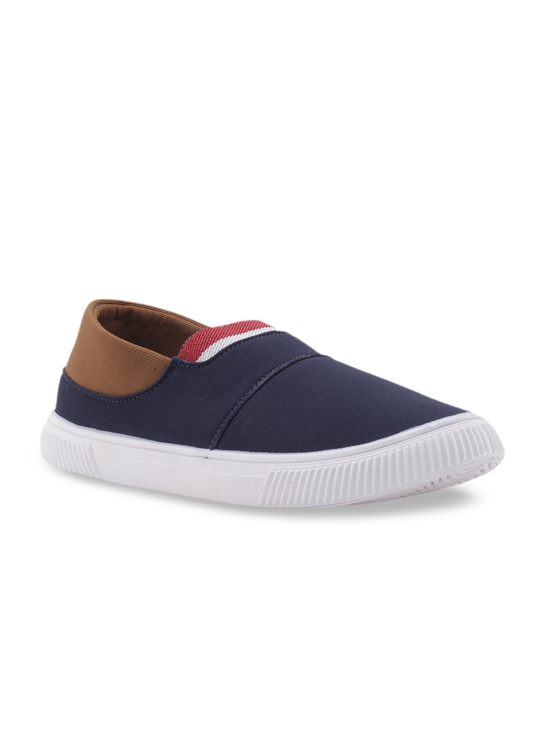 

Khadims Men Navy Blue & Brown Colourblocked Slip-On Sneakers