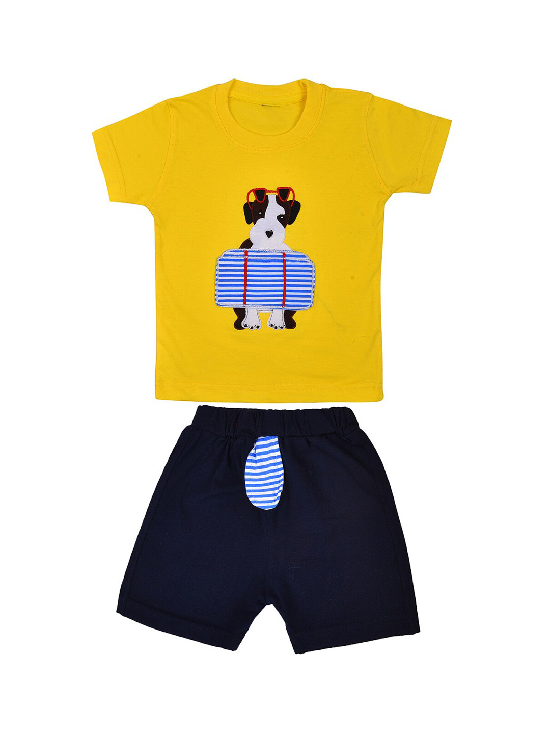 

Wish Karo Infant Kids Yellow & Navy Blue Printed T-shirt with Shorts