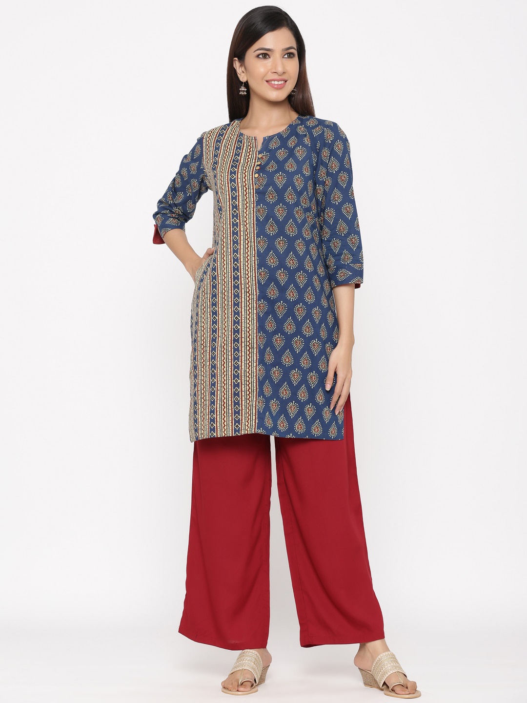 

Jaipur Kurti Women Navy Blue Printed Straight Kurta