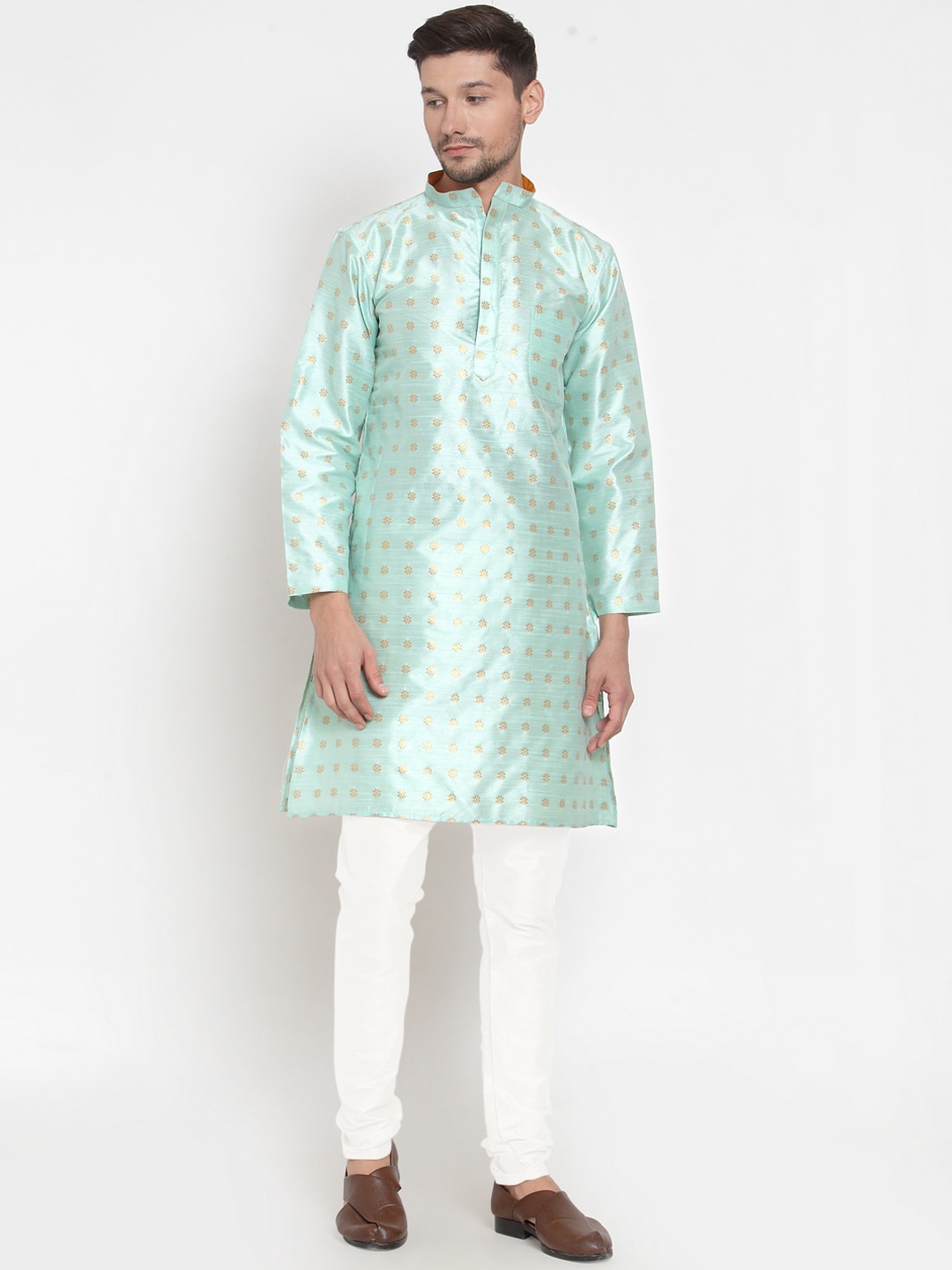 

KLOTTHE Men Green & White Self Design Kurta with Pyjamas