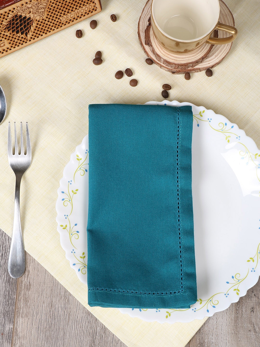 

Home Ecstasy Pack Of 6 Teal Blue Solid Picot Stich Table Napkins