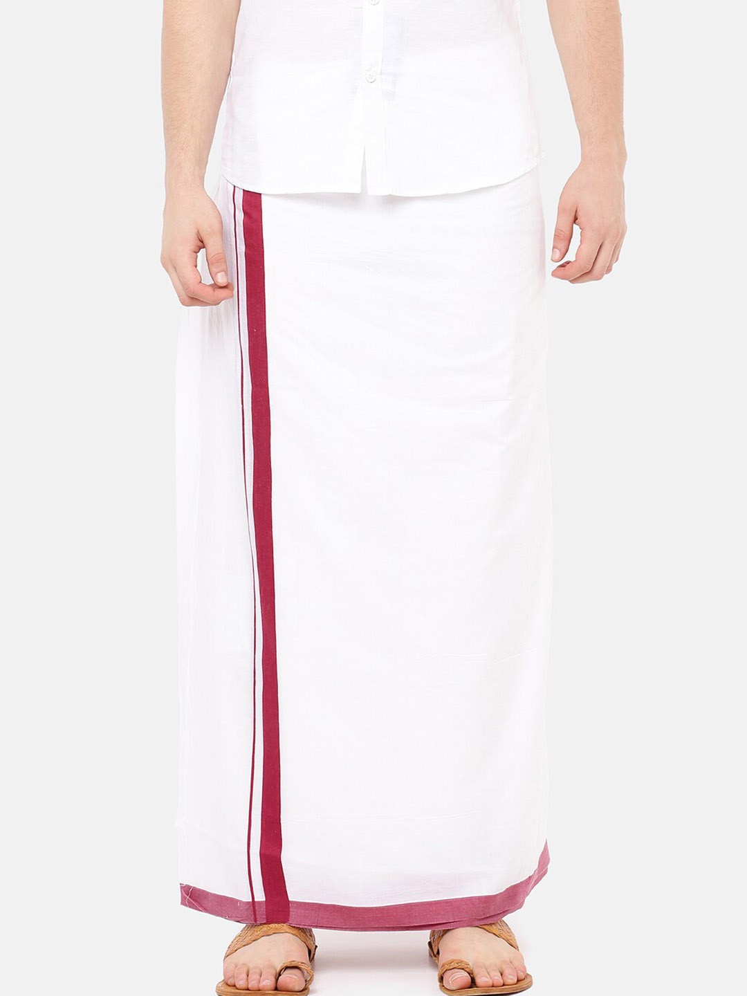 

Ramraj Men White Solid Vamana Spl Dhoti With Maroon Border