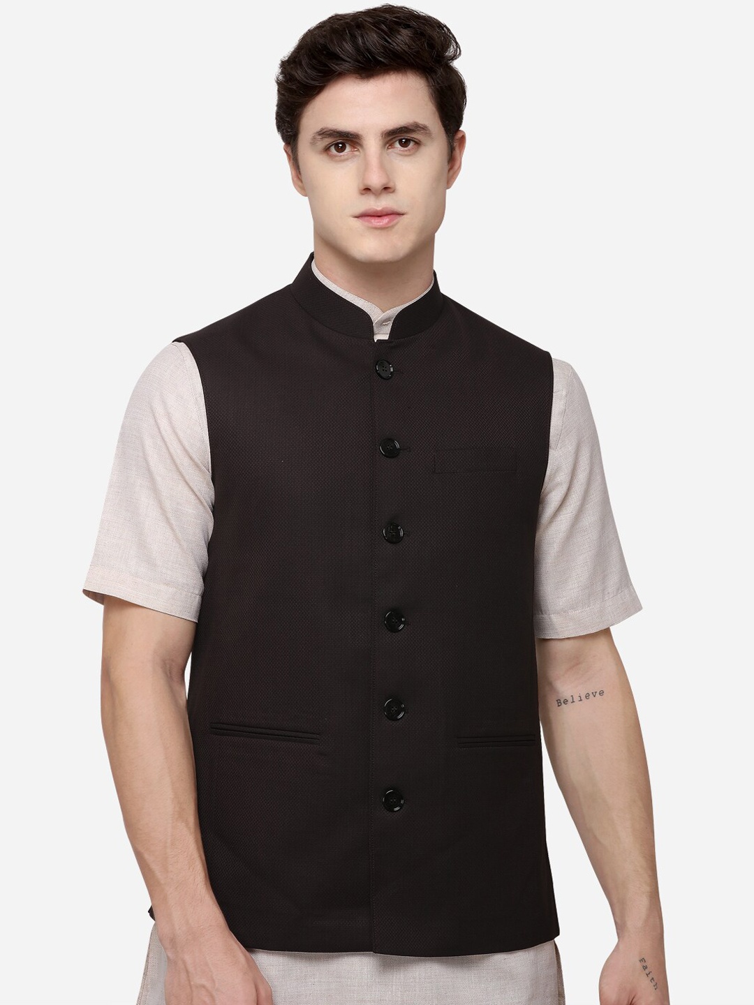 

JADE BLUE Men Coffee Brown Solid Modi Jacket