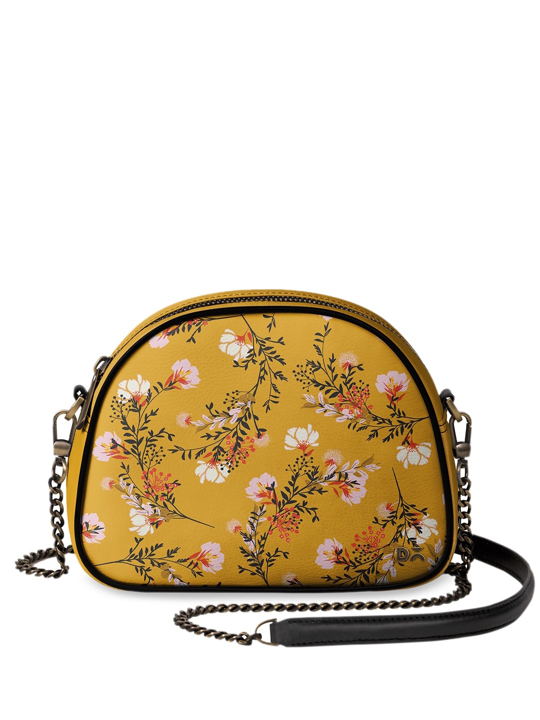 

DailyObjects Mustard Yellow & White Floral Printed Sling Bag