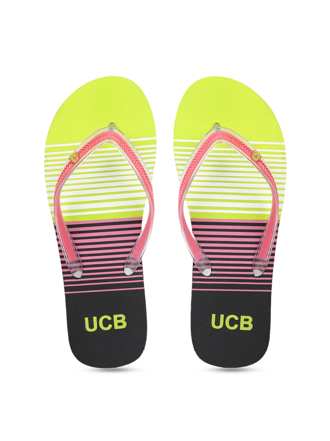 

United Colors of Benetton Women Lime Green & White Striped Thong Flip-Flops