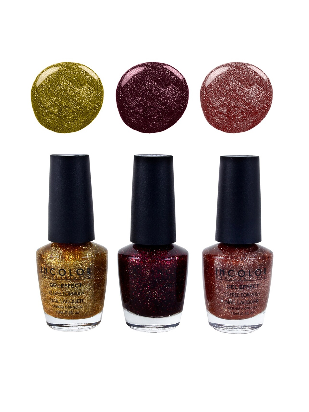 

INCOLOR Set of 3 Gel Effect Glitter Nail Paint, Multi