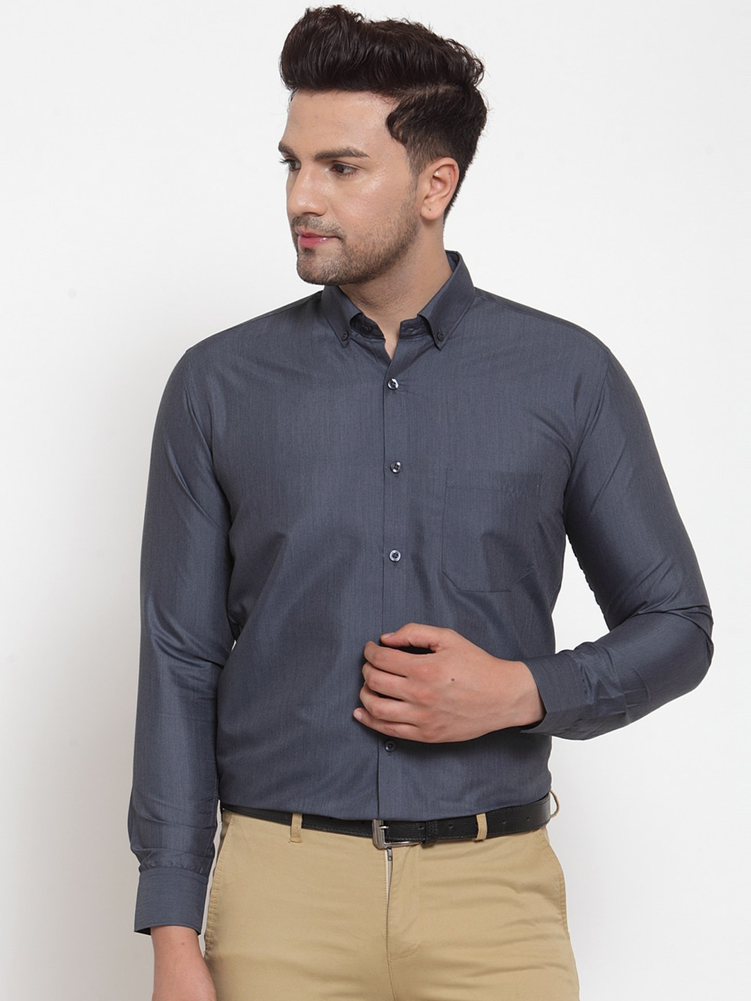 

JAINISH Men Charcoal Grey Classic Regular Fit Solid Formal Shirt
