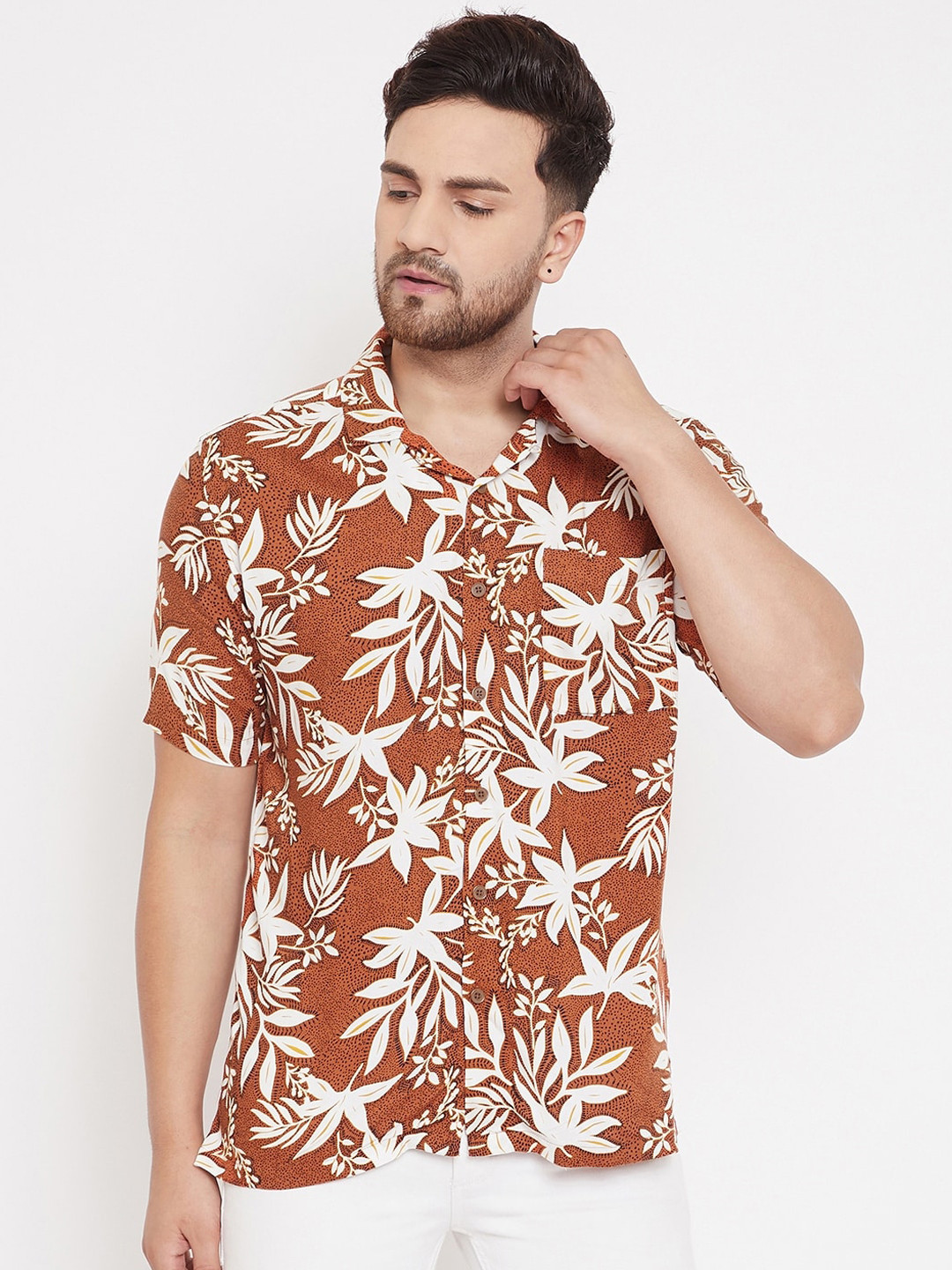 

even Men Brown & White Slim Fit Printed Casual Shirt